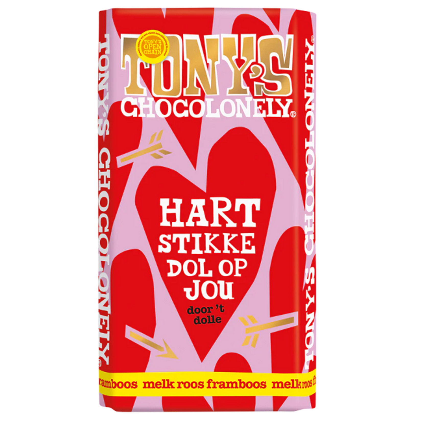 Tony's Chocolonely Tony Recht Uit Mijn Chocohart (Melk Roos Framboos) 180g