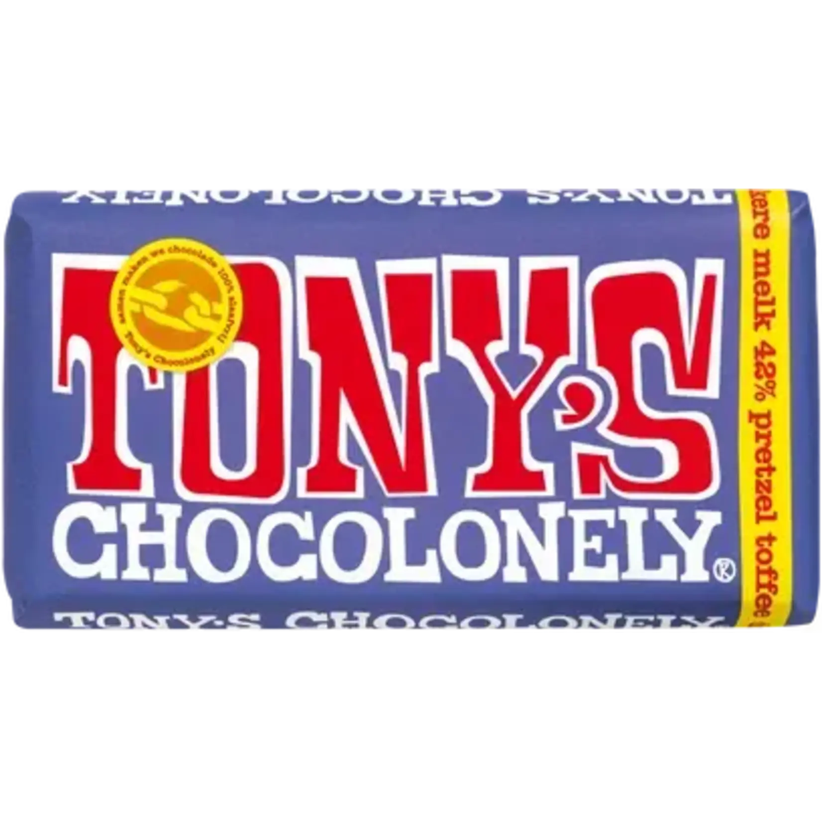 Tony's Chocolonely Tony's Reep, Donkere Melk Pretzel Toffee 90gr