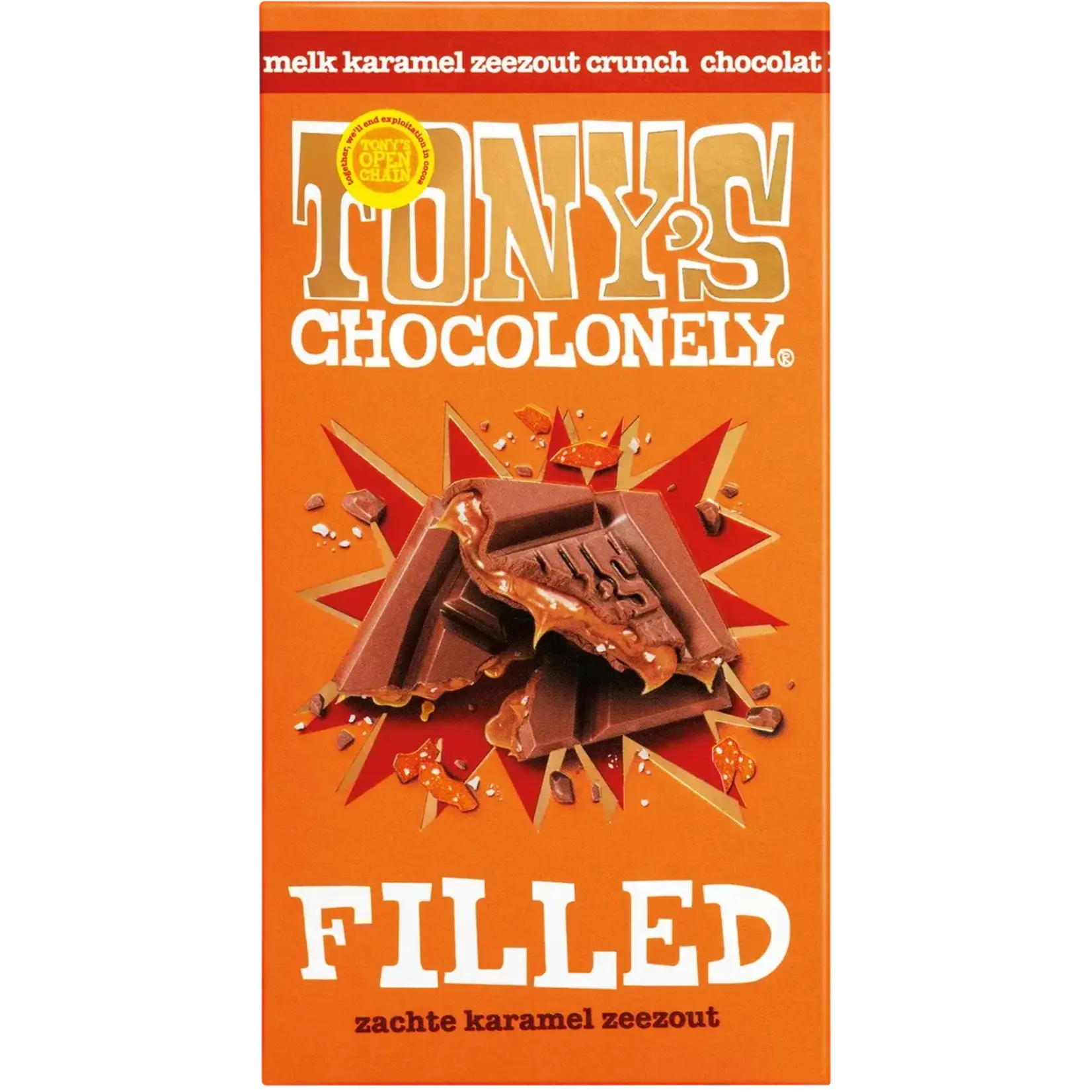Tony's Chocolonely Tony's Filled Reep  Karamel Zeezout 135gr