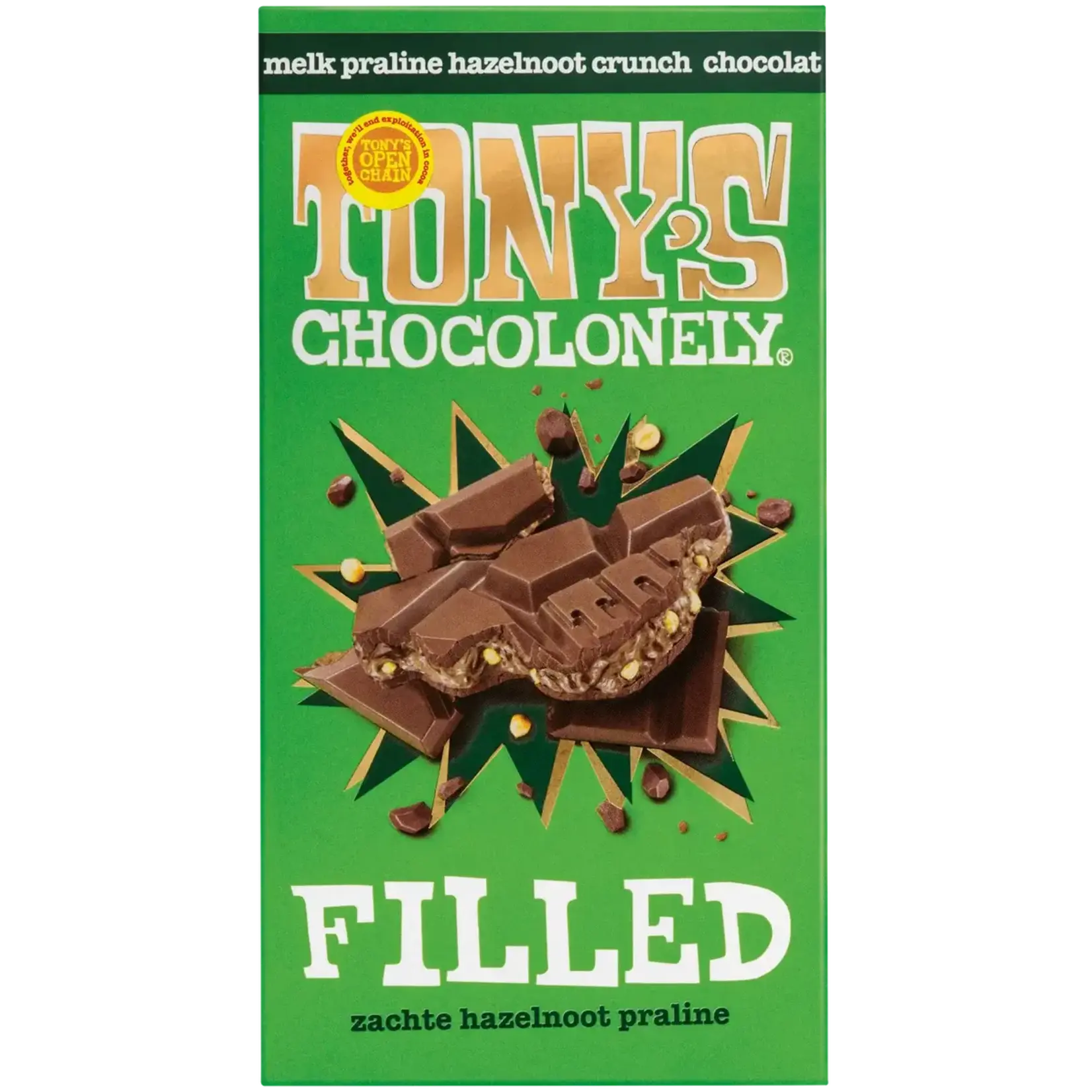 Tony's Chocolonely Tony's Filled Reep, Zachte Hazelnoot Praline 127gr