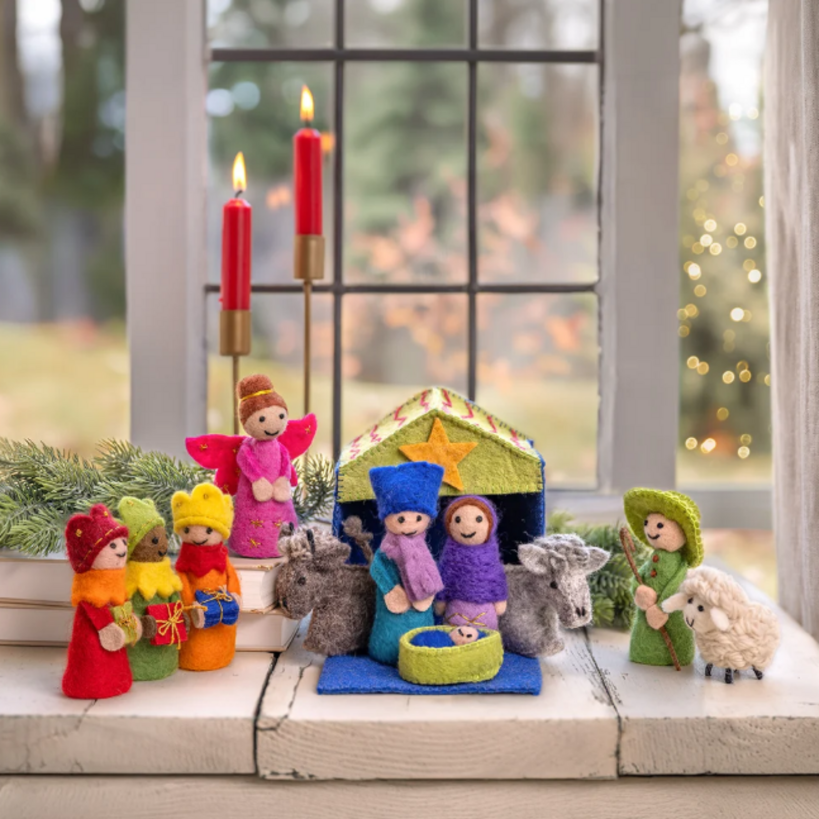 Sjaal met Verhaal Kerststal Vilt Multicolor