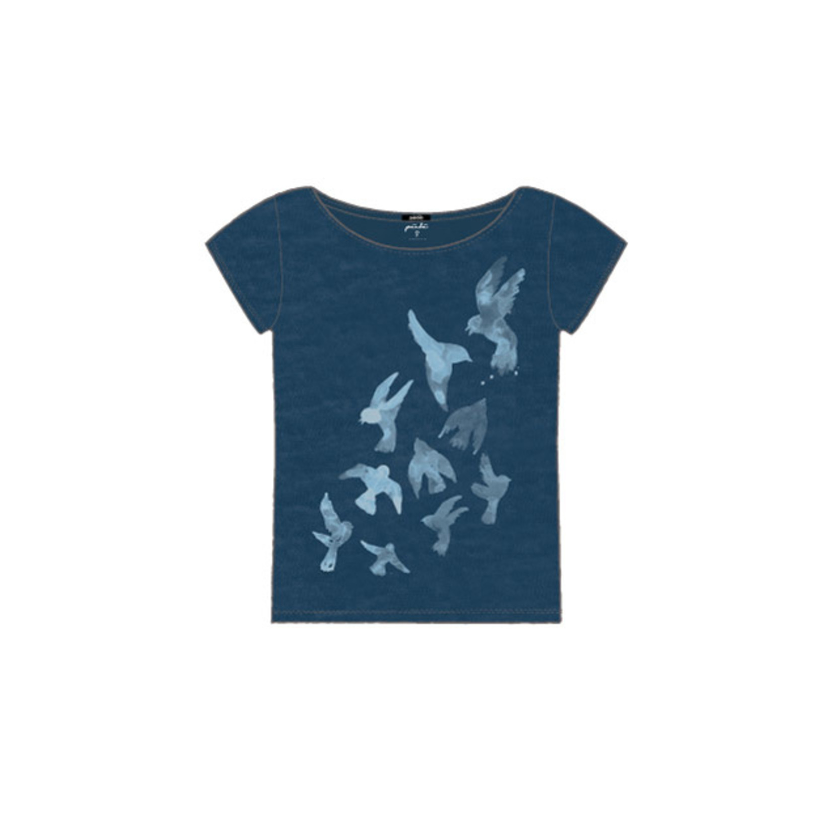 Paala Linnen T- shirt - Vogels Aqua Scandinavisch Blauw