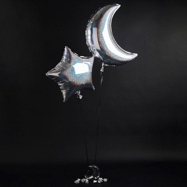 Folieballonnen maan en ster holografisch - Space Party - Ruimte feestje Kinderfeestje - 2stuks-2