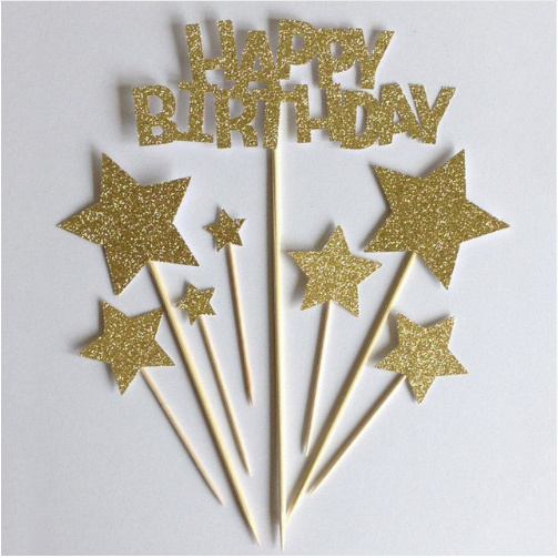 Taarttoppers 'Happy Birthday Star' Goud/Glitter (1St)-1
