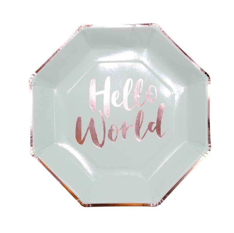 Papieren borden - Hello World - babyshower versiering - 8stuks-1