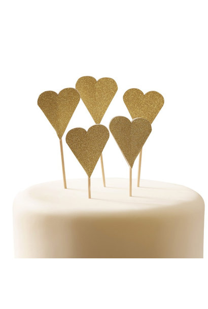 Cupcake Toppers 'Hartjes Goud Glitter' Ginger Ray (10St)