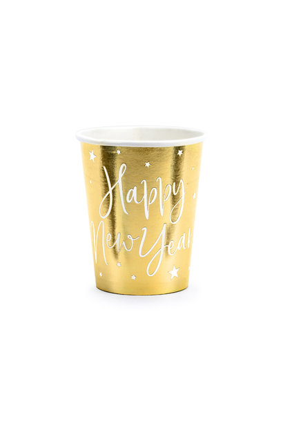 Papieren Bekers 'Happy New Year/Goud' Gold Nye (6St)