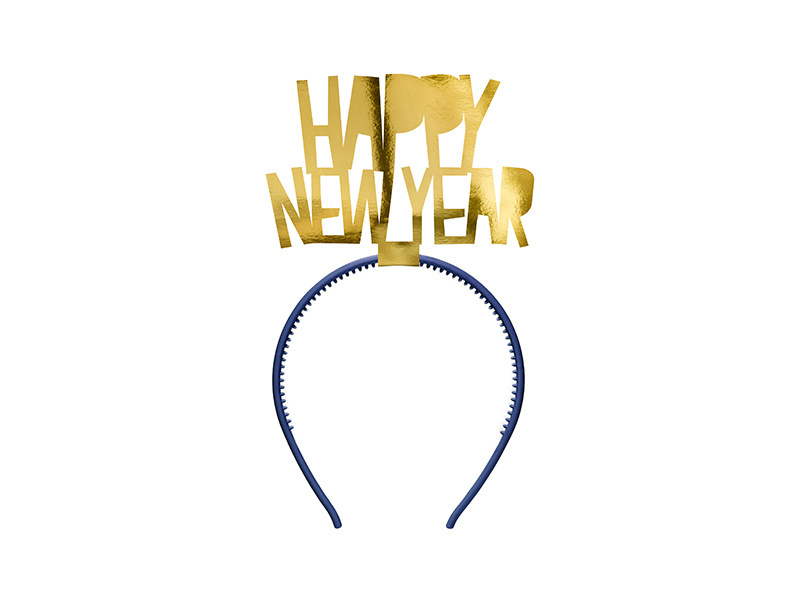 Diadeem Hoofdband 'Happy New Year/Goud' Golden Grid (1St)-1