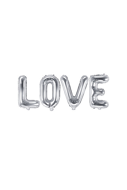 Letter folieballon zilver 'Love' (1st)