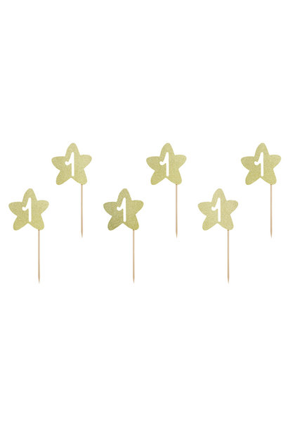 Cupcake toppers goud 1st Birthday 'Ms Onederful' (6st)