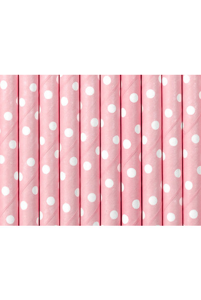 Papieren rietjes polka dots 'Pastel Roze' (10st)