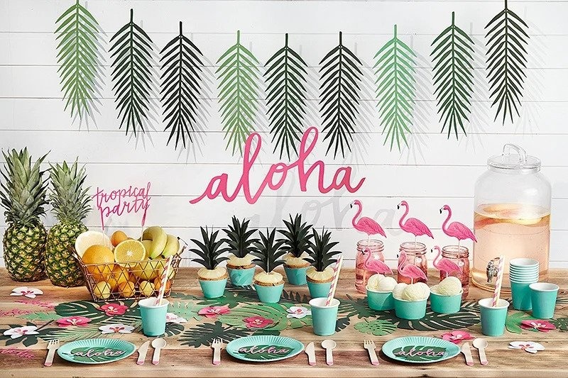 Papieren bekers turquoise - Aloha - feestartikelen - 6stuks-4