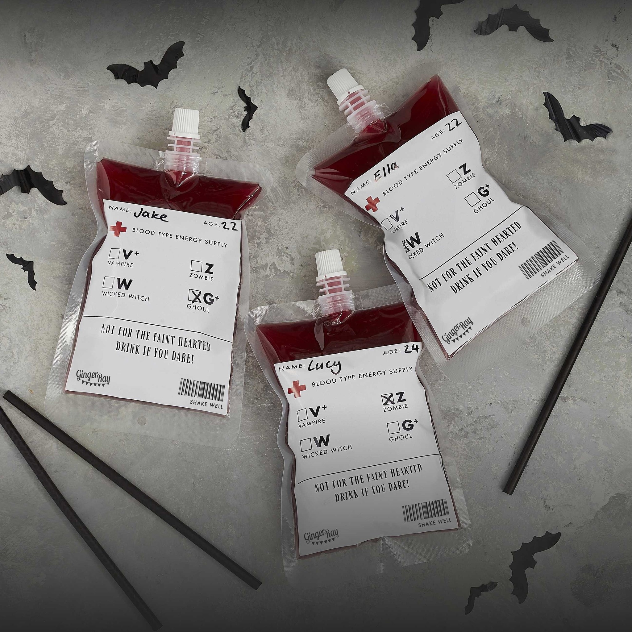 Bloedzak drankzakjes met rietjes - Fright Night - Halloween decoratie - 5stuks-1