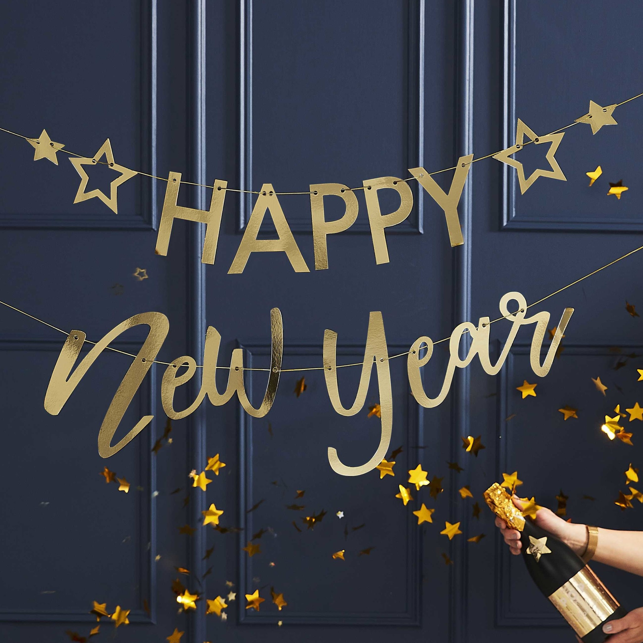 Letterslinger goud Happy New Year - Pop The Bubbly - Oud en Nieuw versiering - 1stuks-2