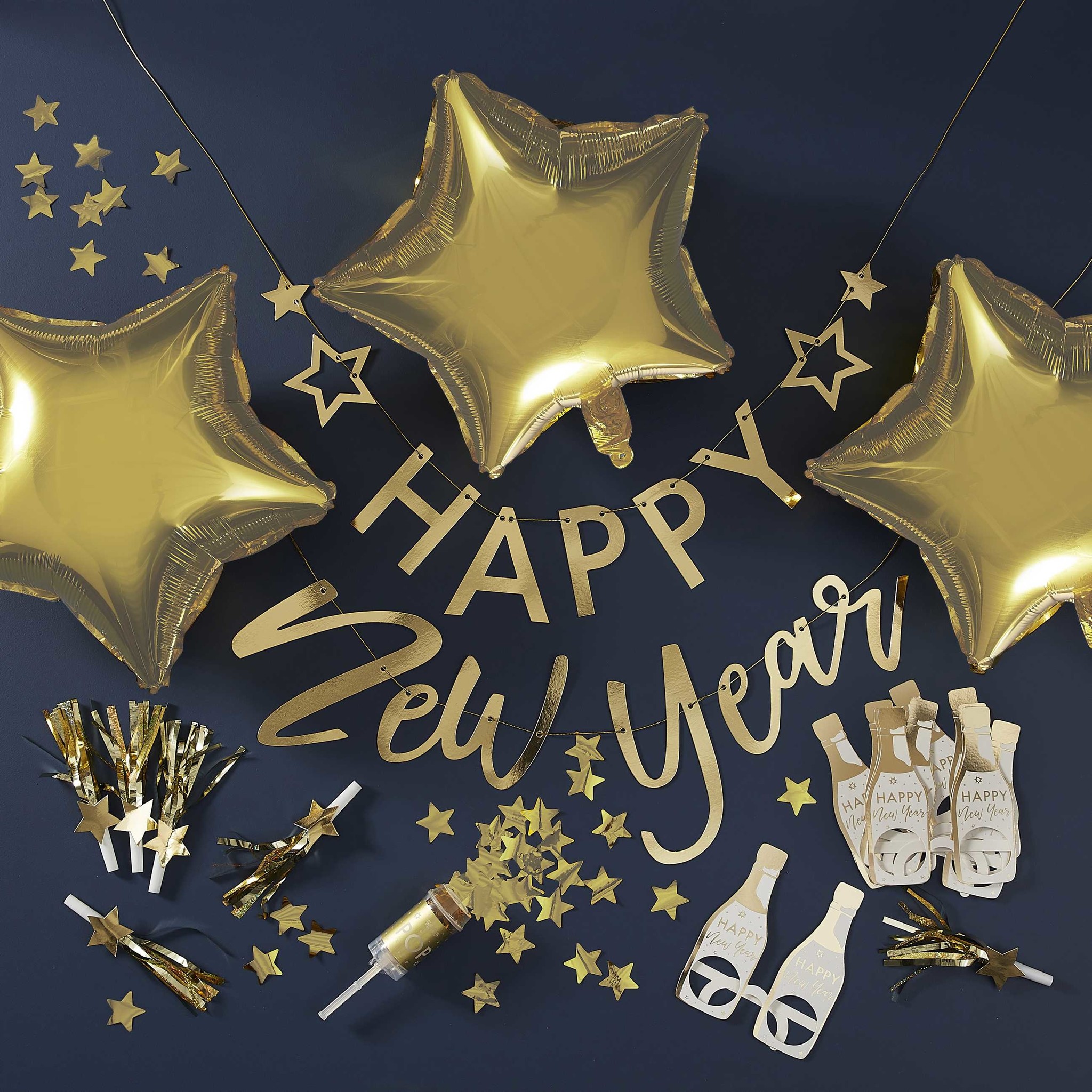 Feestpakket goud Happy New Year - Pop The Bubbly - Oud en Nieuw versiering - 1stuks-2