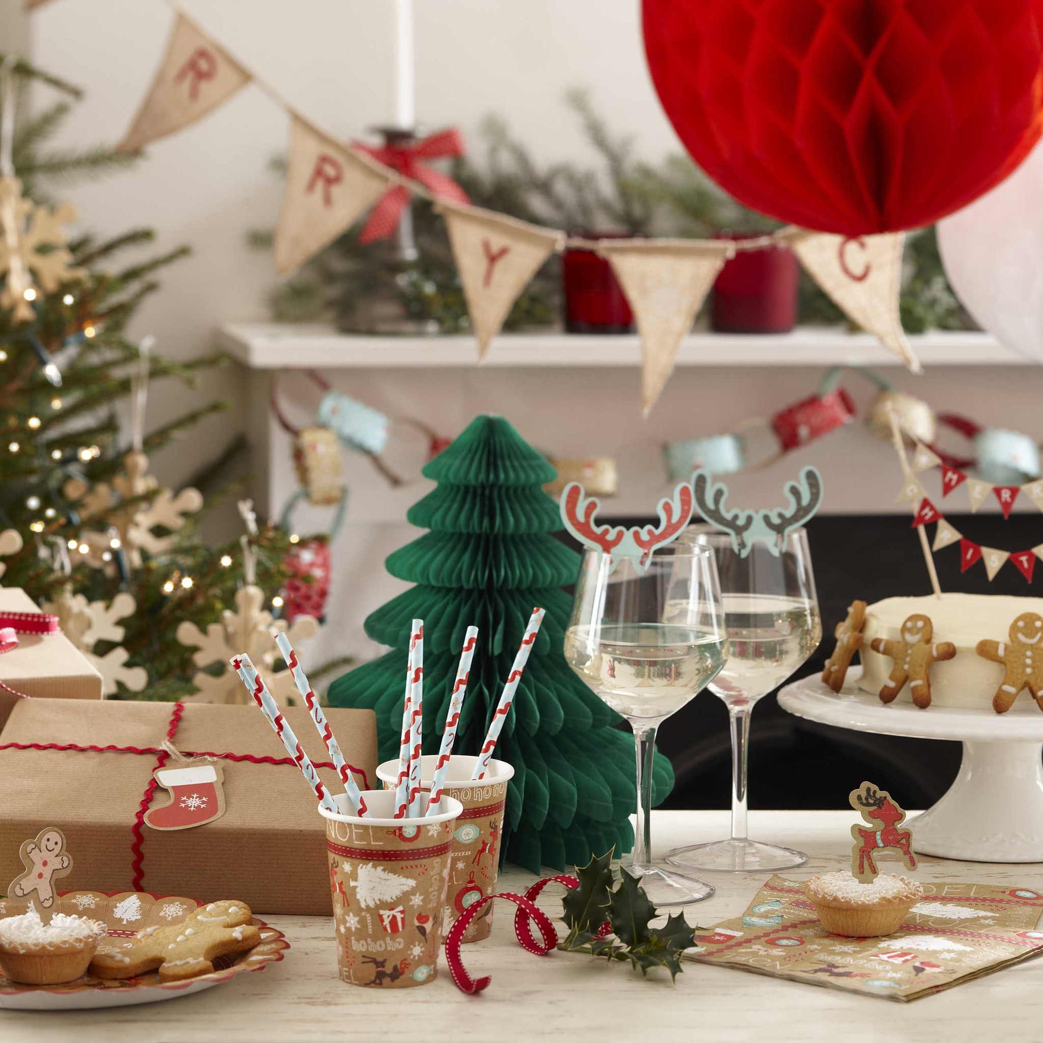 Cadeaulint rood/wit Merry Christmas - Vintage Noel - kerstversiering - 1stuks-3