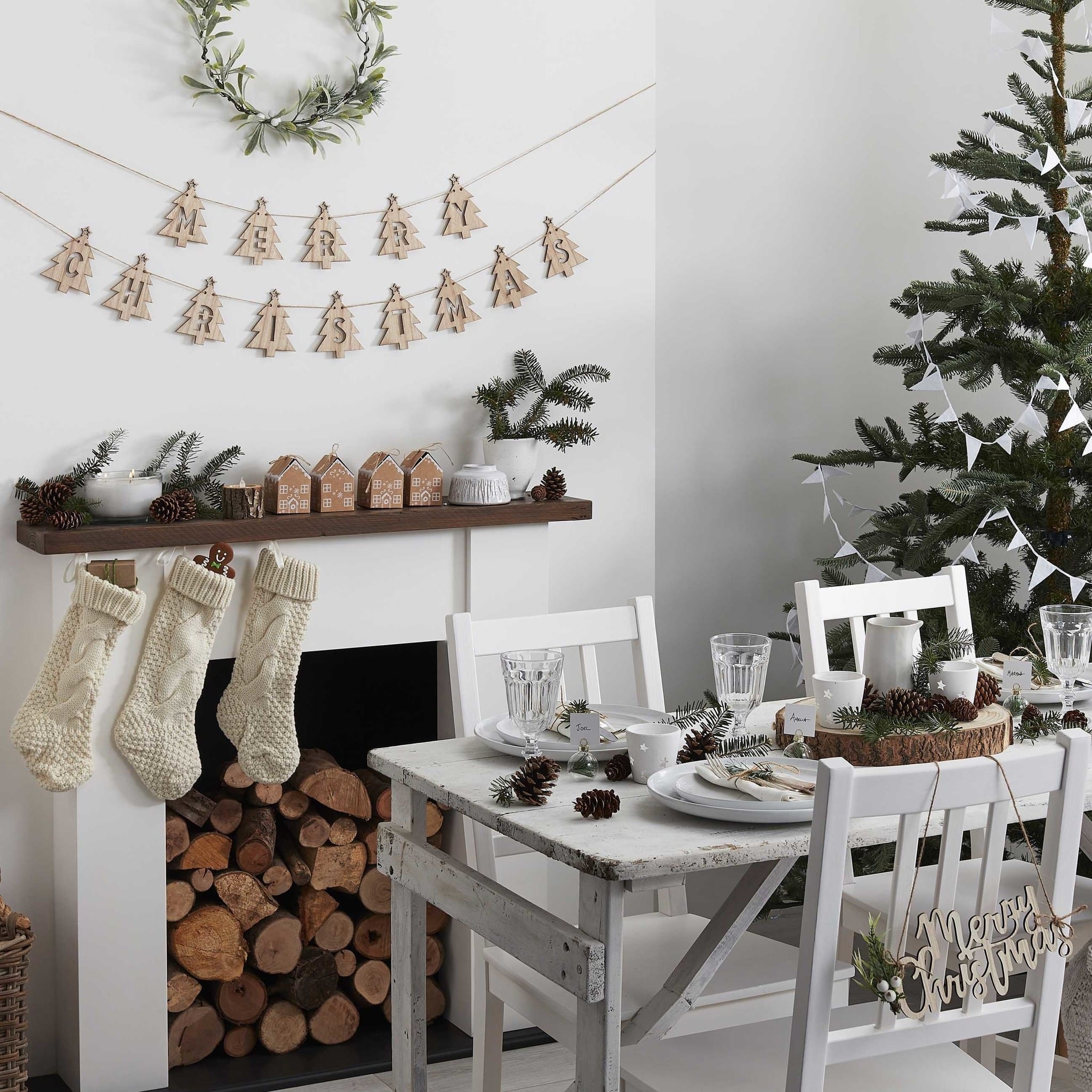 Inpakpapier houten kerstlabels en lint - Snow Place Like Home - kerstversiering - 1set-3