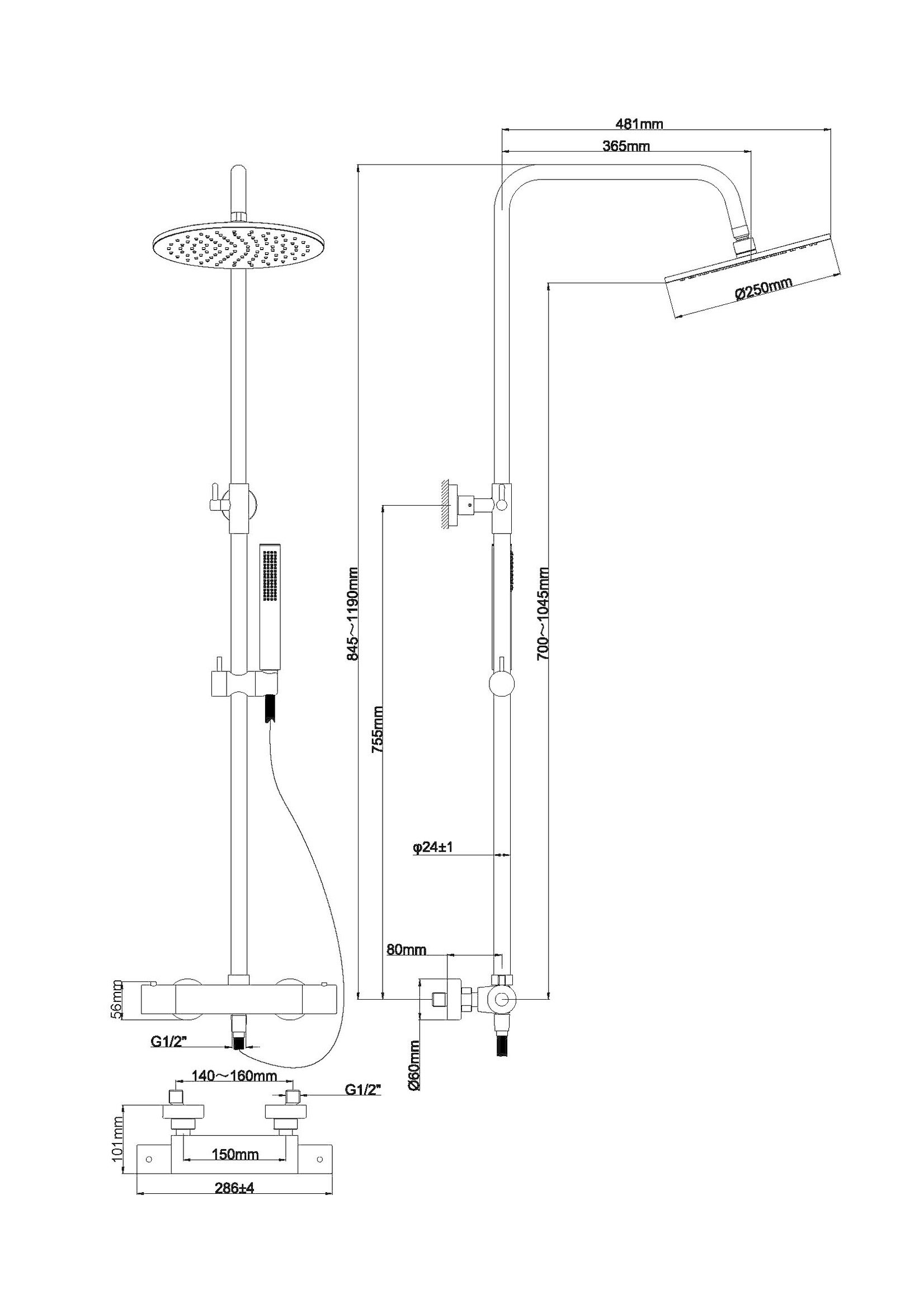 Wiesbaden Wiesbaden Caral douche-opbouwset + thermostaatkraan geborsteld messing