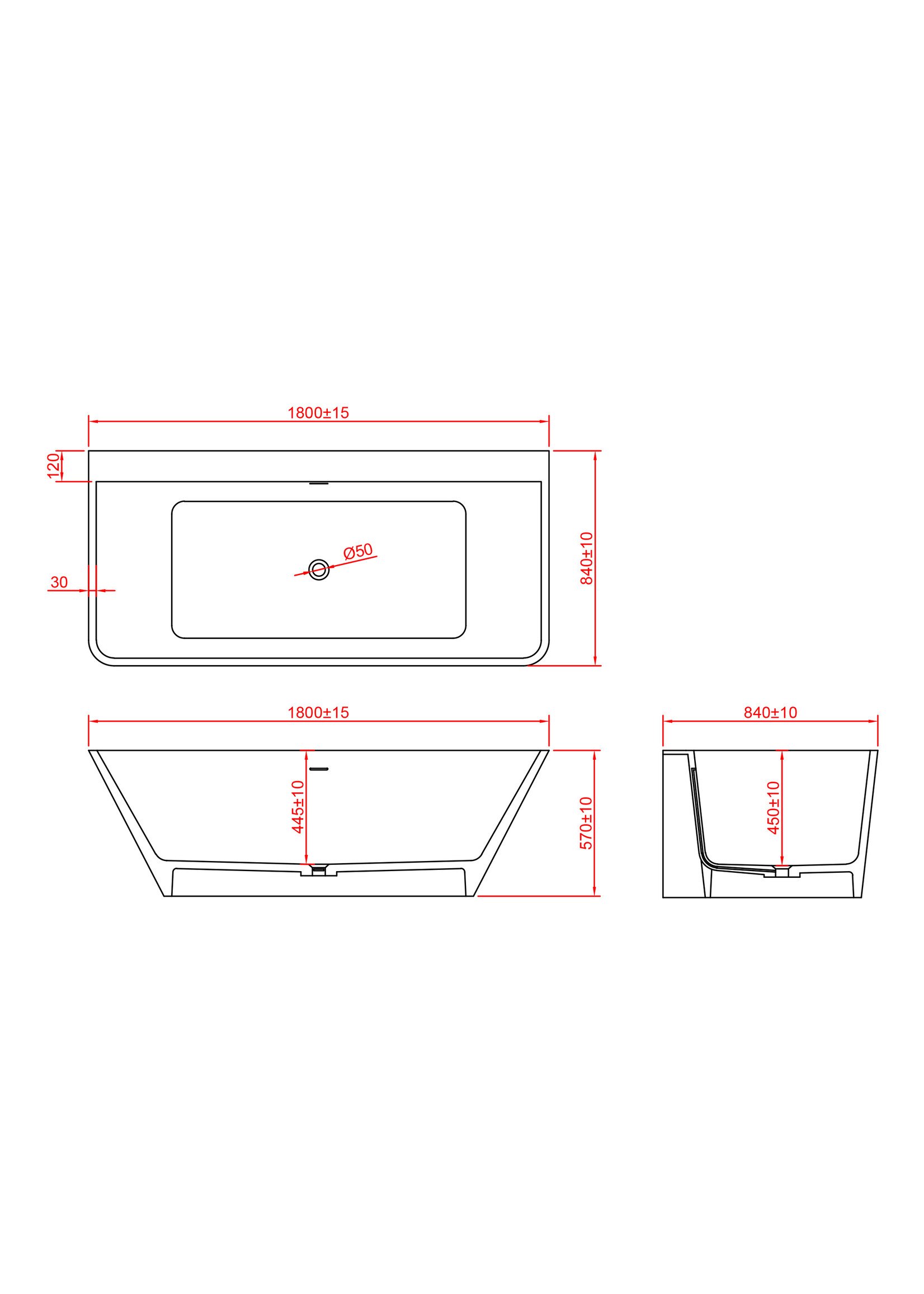 Wiesbaden Wiesbaden Solid surface half vrijstaand bad type 3 180x84x57 cm mat wit