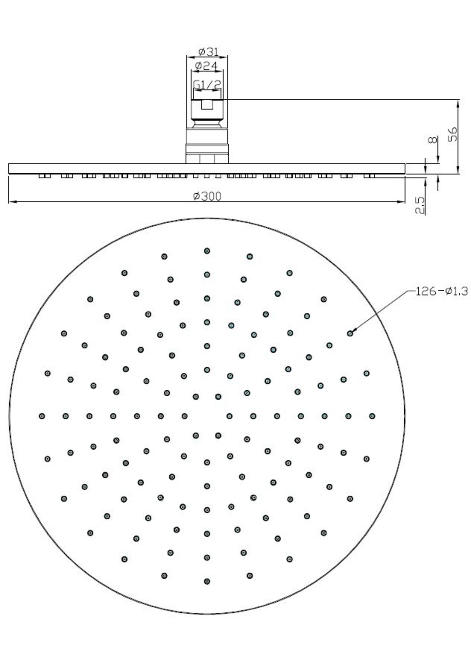 Wiesbaden Wiesbaden Caral hoofddouche rond 30 x 0,8 cm mat zwart