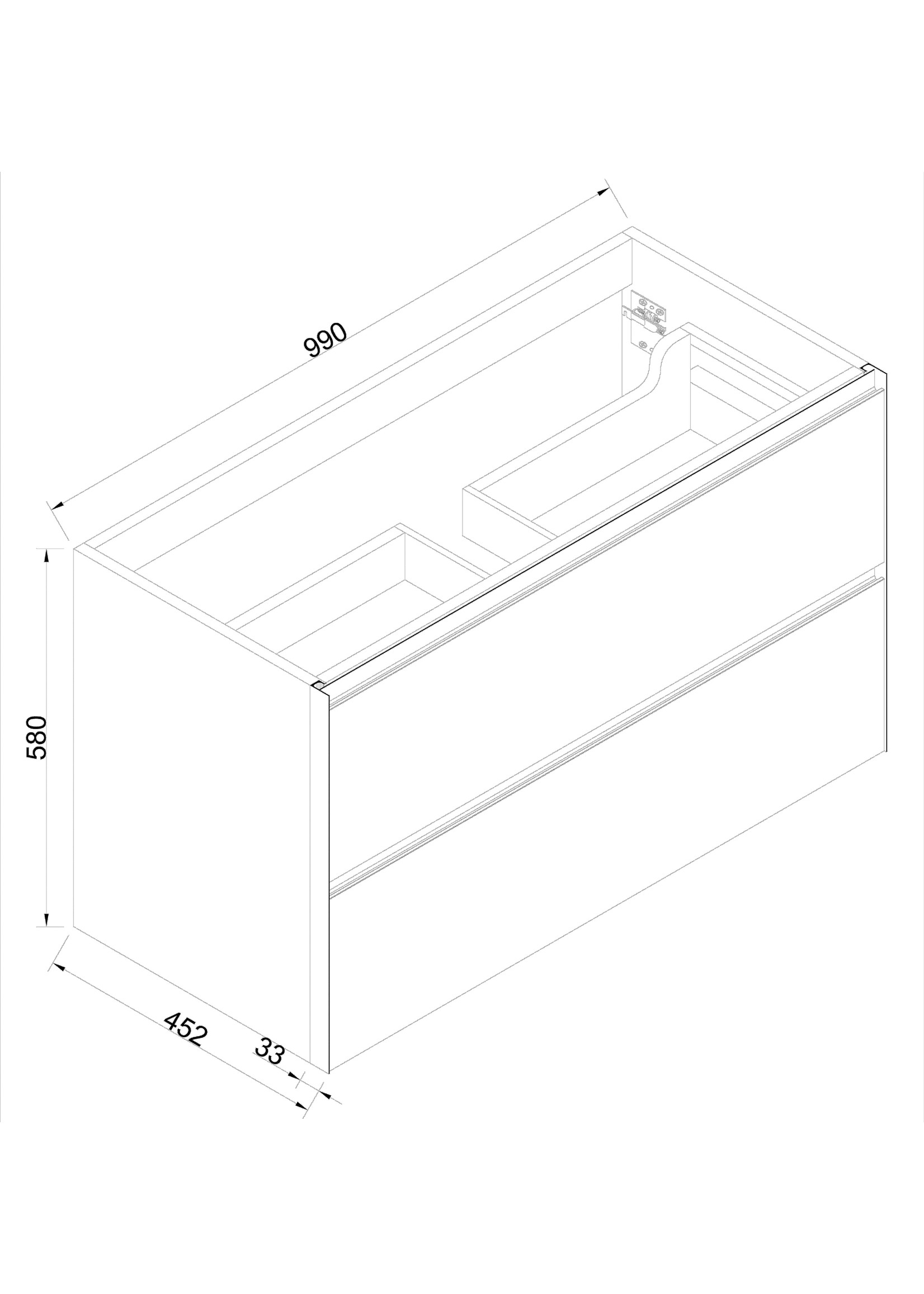 Wiesbaden Wiesbaden Lotus wastafelonderkast met 2 laden 100x45,2 cm naturel eik/mat zwart