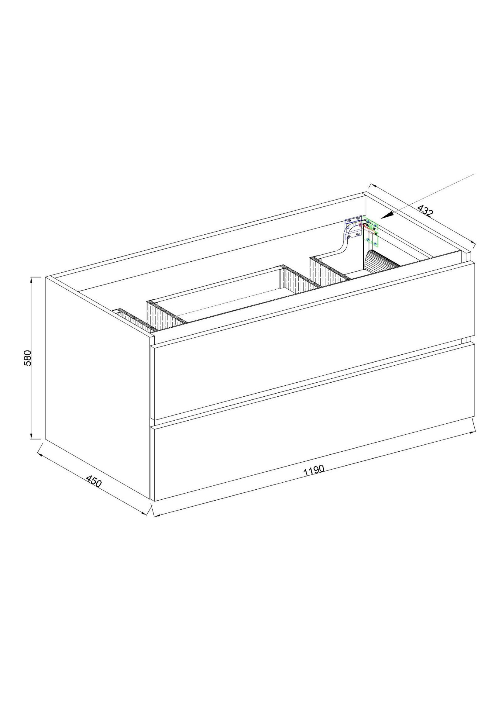 Wiesbaden Wiesbaden  Marmaris losse onderkast + 2 laden 2 uitsparingen mat zwart 120 cm