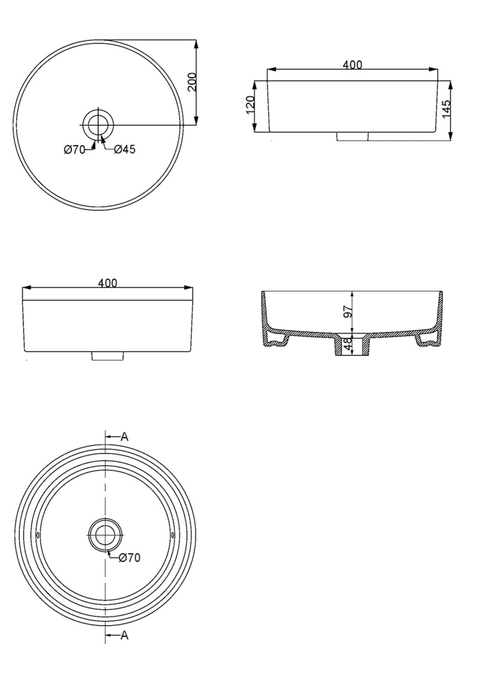 Wiesbaden Wiesbaden Link waskom rond 40x12 cm keramiek mat wit