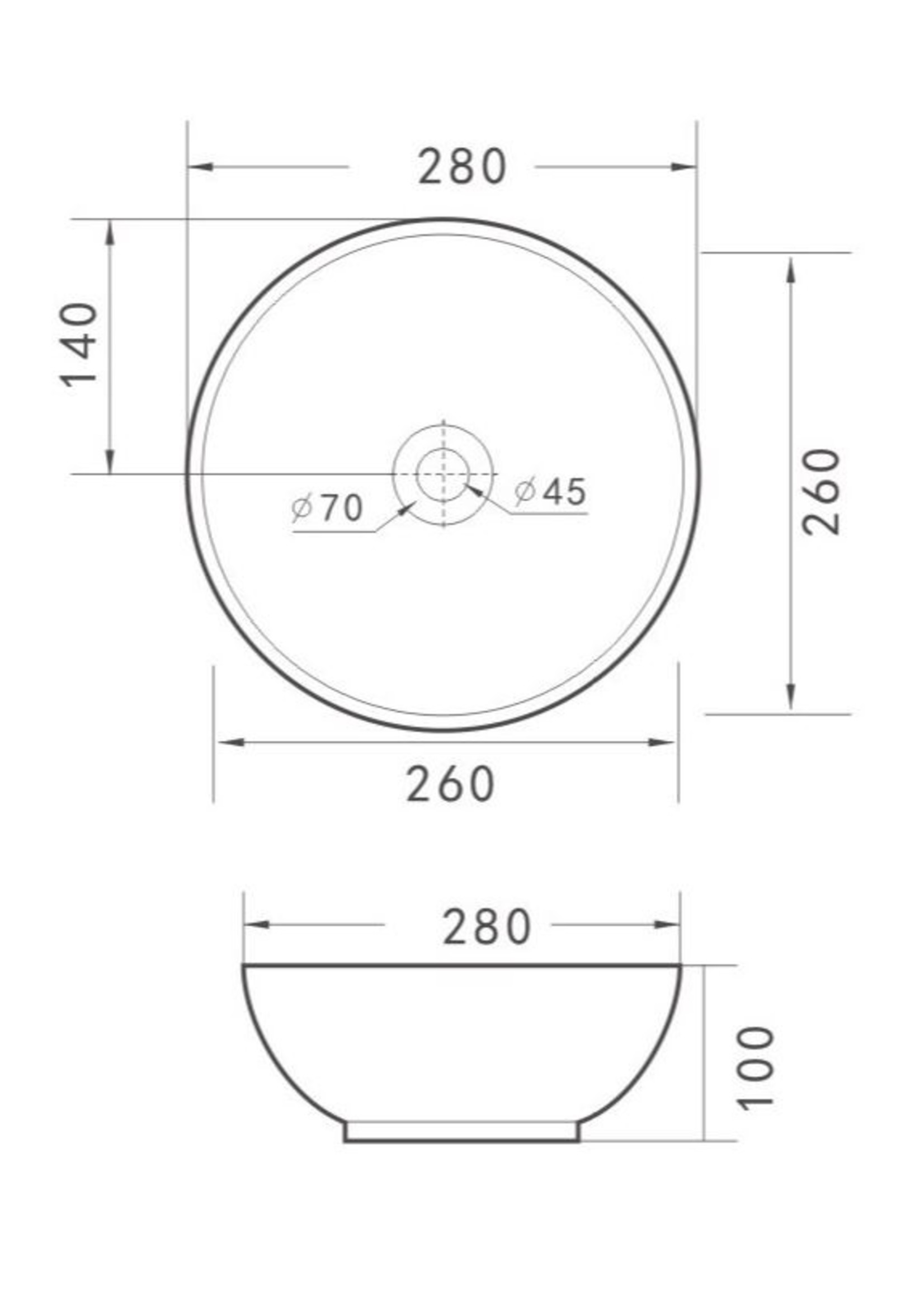 Wiesbaden Wiesbaden Kimo waskom rond 27,5x27,5x10,5 cm keramiek glans wit