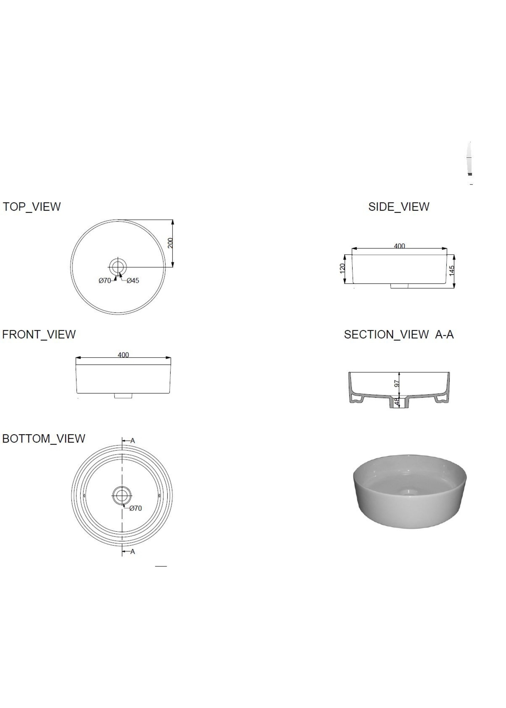 Wiesbaden Wiesbaden Link waskom rond 40x14,5cm keramiek glans wit