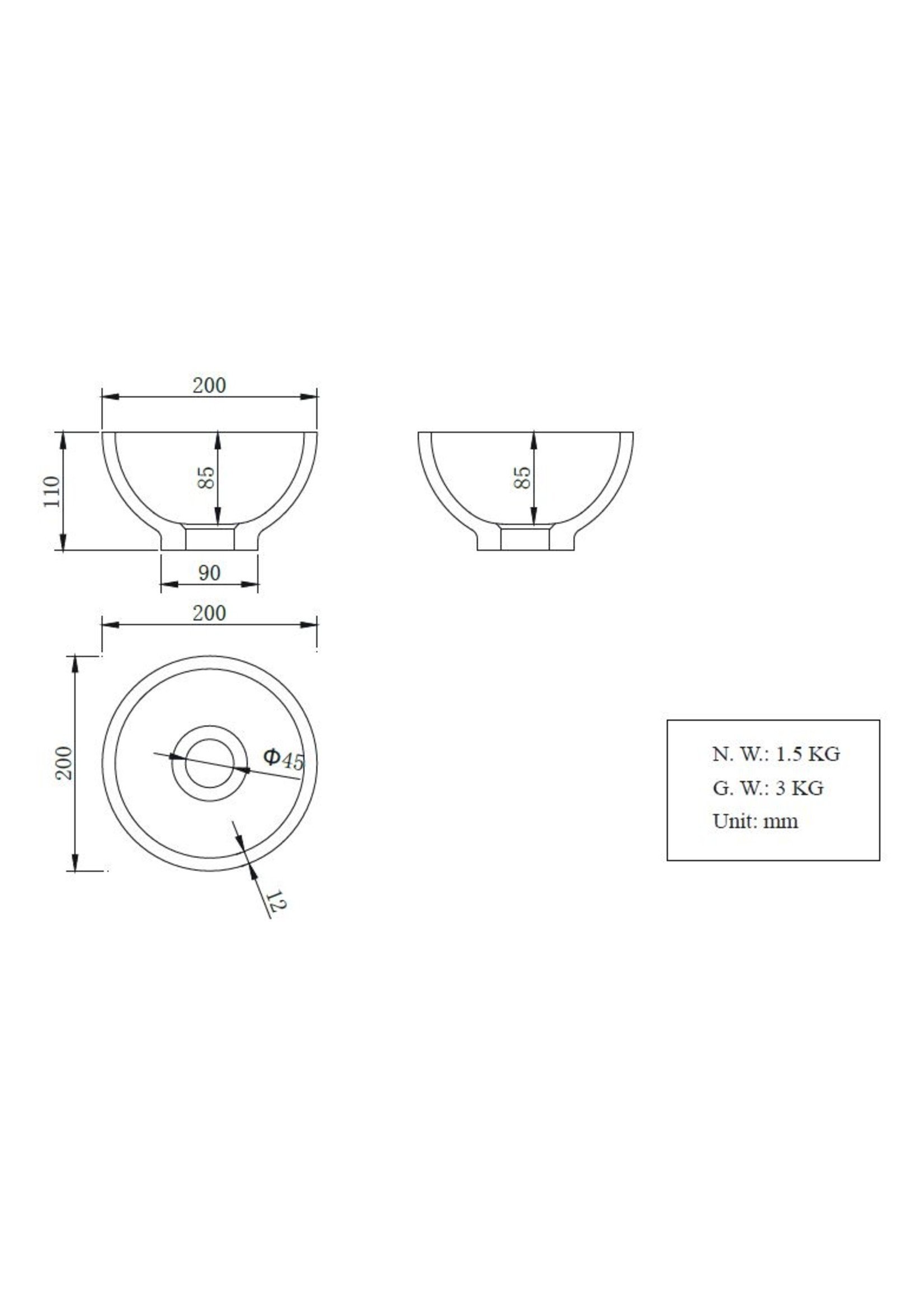 Wiesbaden Wiesbaden Tessa waskom rond 20x11 cm solid surface mat wit