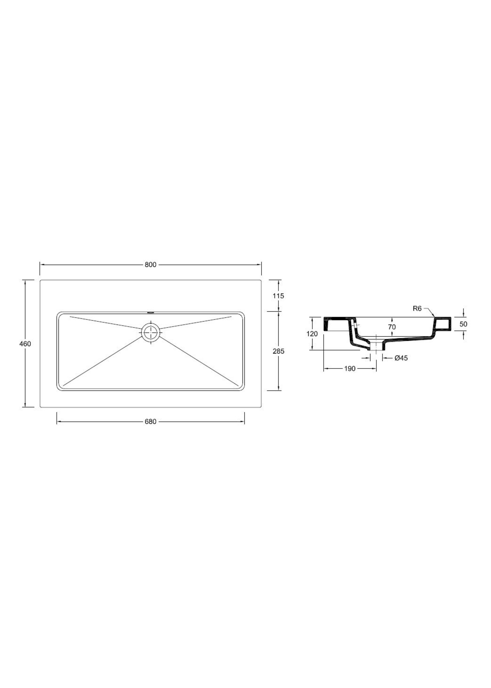 Wiesbaden Wiesbaden Kera wastafel enkel zonder kraangat 80x46x5 cm keramiek glans wit