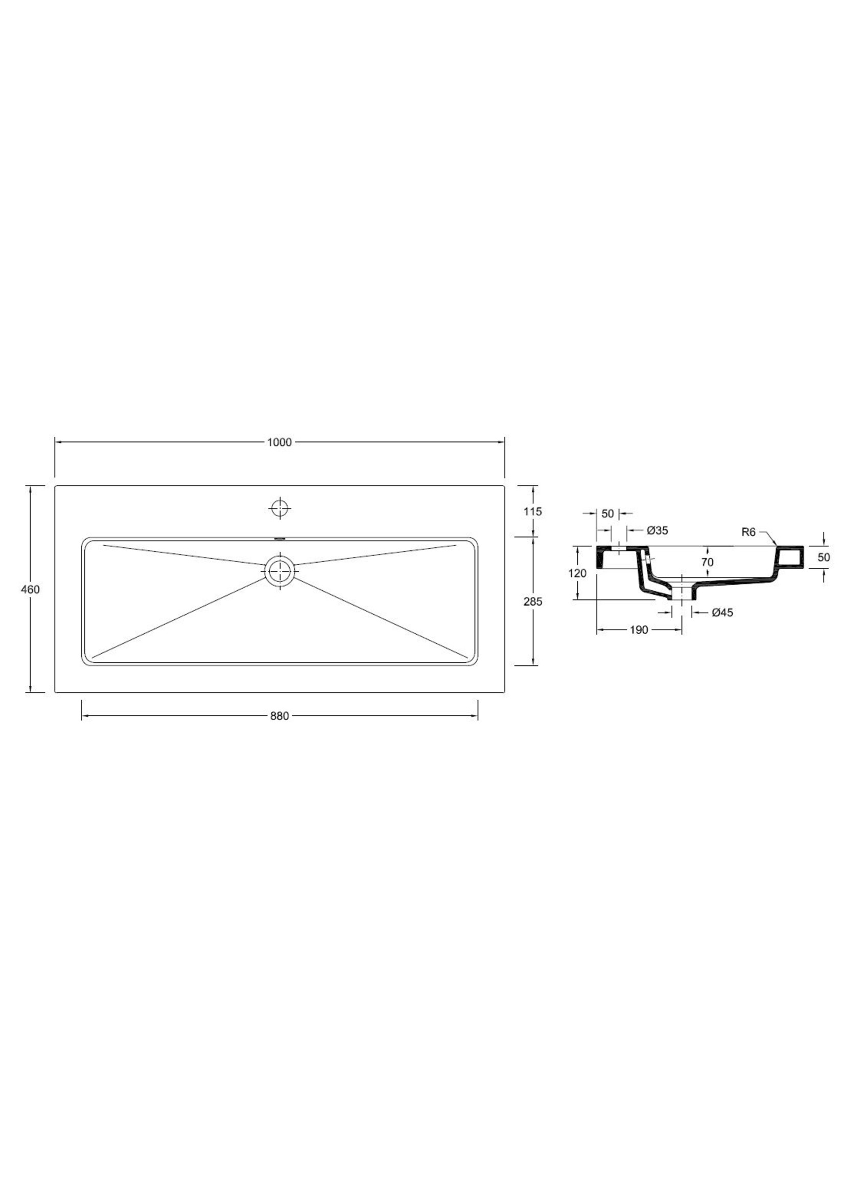 Wiesbaden Wiesbaden Kera wastafel enkel met 1 kraangat 100x46x5 cm keramiek glans wit