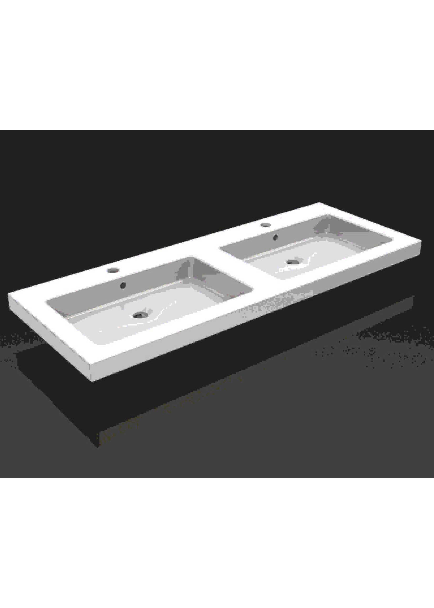 Wiesbaden Wiesbaden Kera wastafel dubbel met 2 kraangaten 120x46x5 cm keramiek glans wit