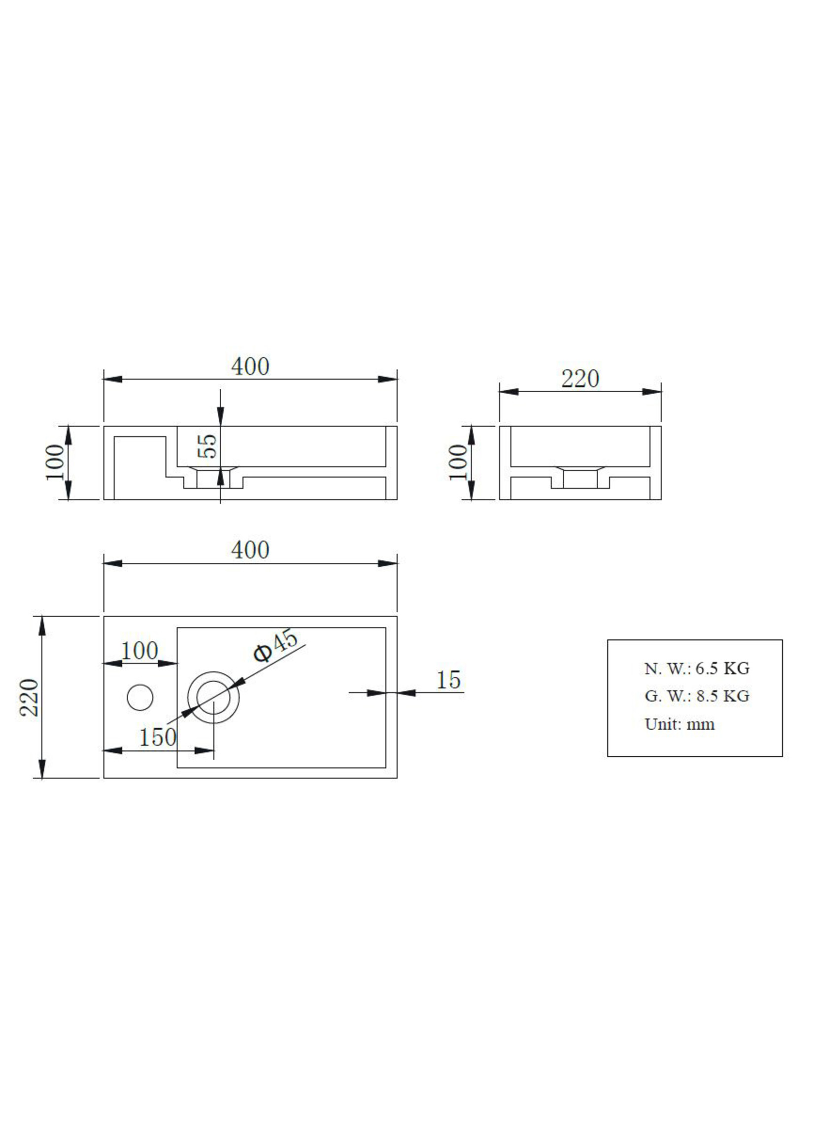 Wiesbaden Wiesbaden Solid Surface fontein links 40x22x10 cm mat wit