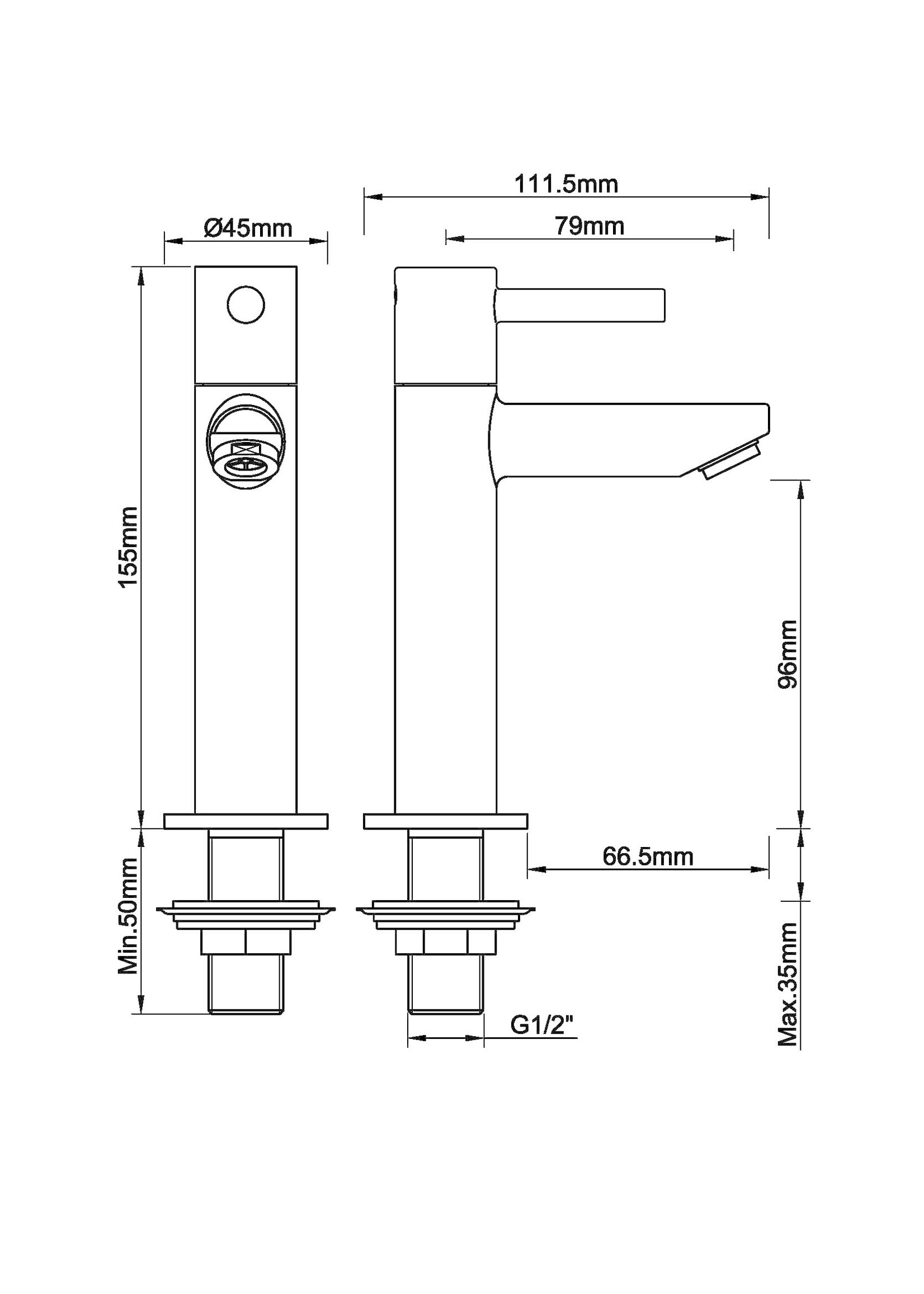 Wiesbaden Wiesbaden Amador XL toiletkraan hoog 1/2''mat-zwart