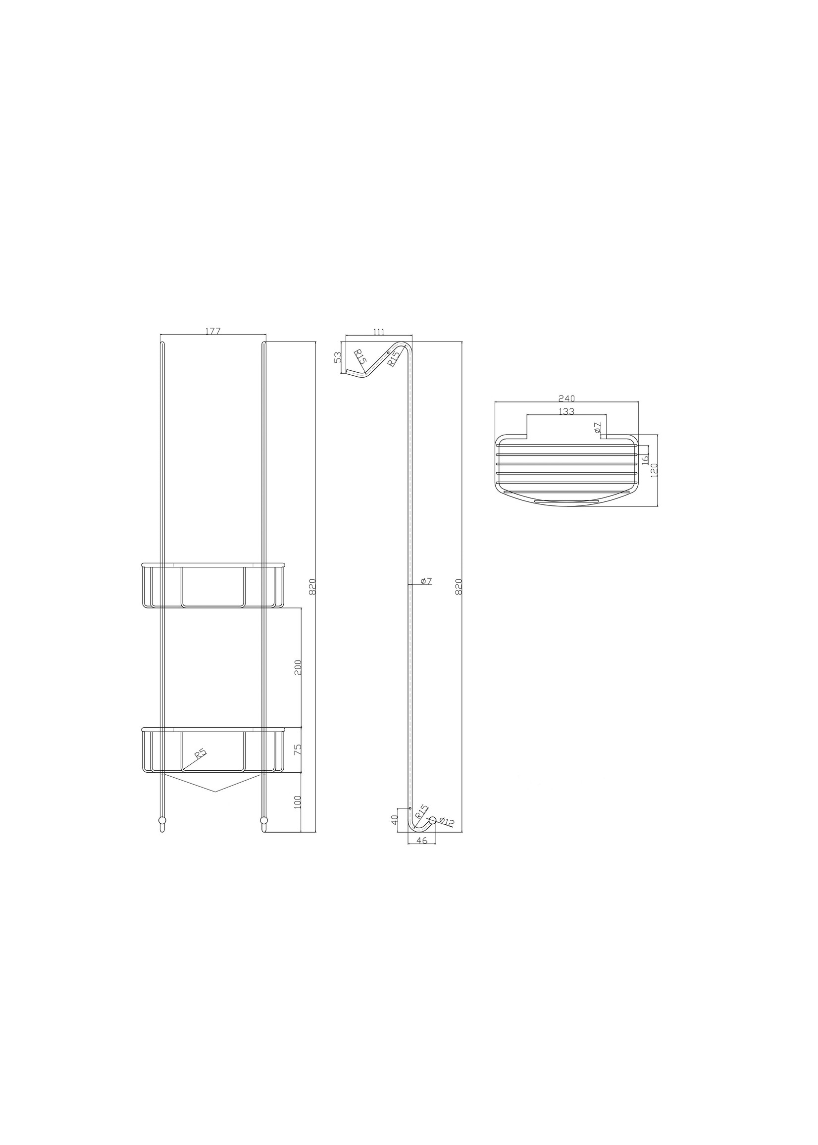 Wiesbaden Domo chroom ophangrek tbv glazen wand 80cm