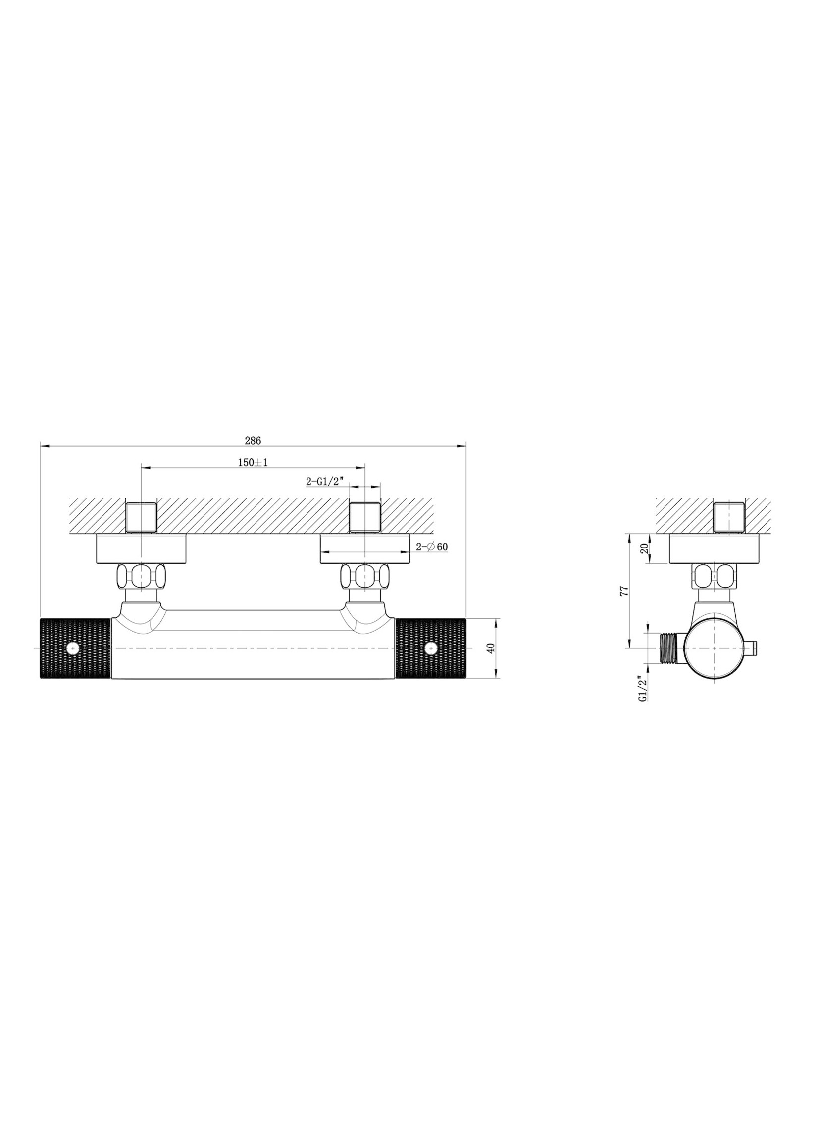 Wiesbaden Wiesbaden Ribbd thermostatische douchemengkraan  mat zwart