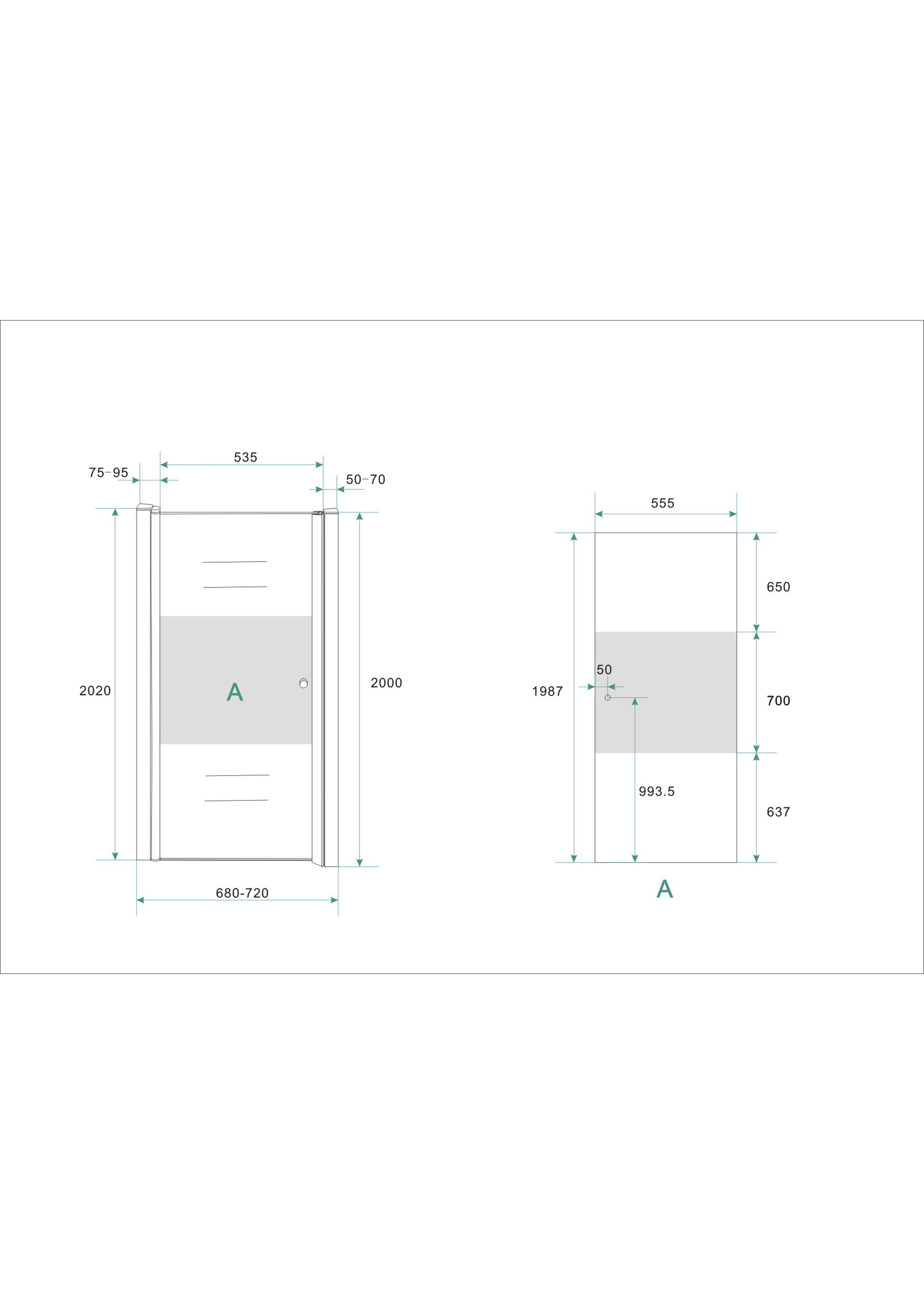 Wiesbaden Wiesbaden nisdeur -L- met profiel 700x2000 8mm NANO ged.matglas