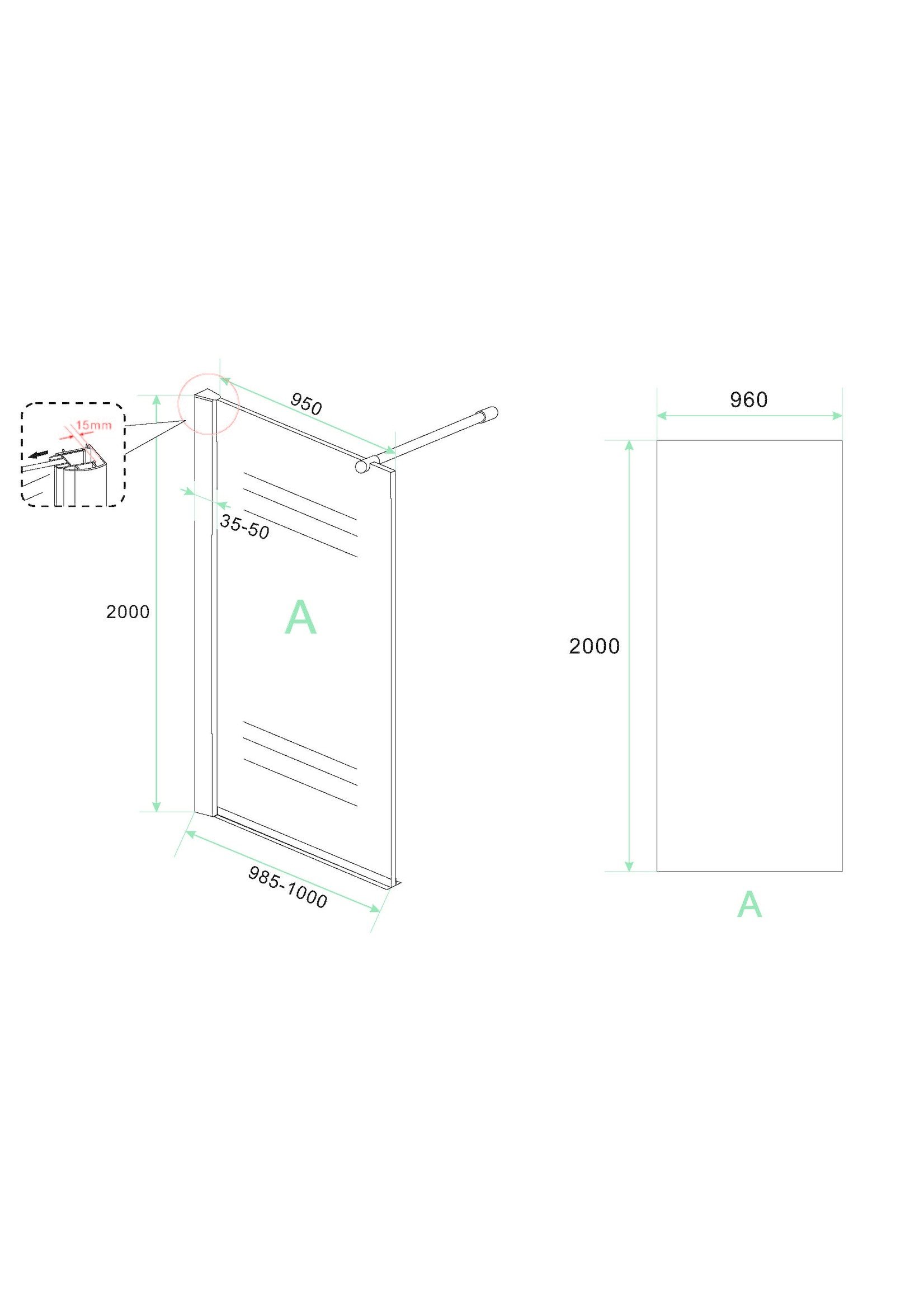 Xellanz Xellanz Eco Inloopdouche + muurprofiel 1000x2000, 8 mm Nano