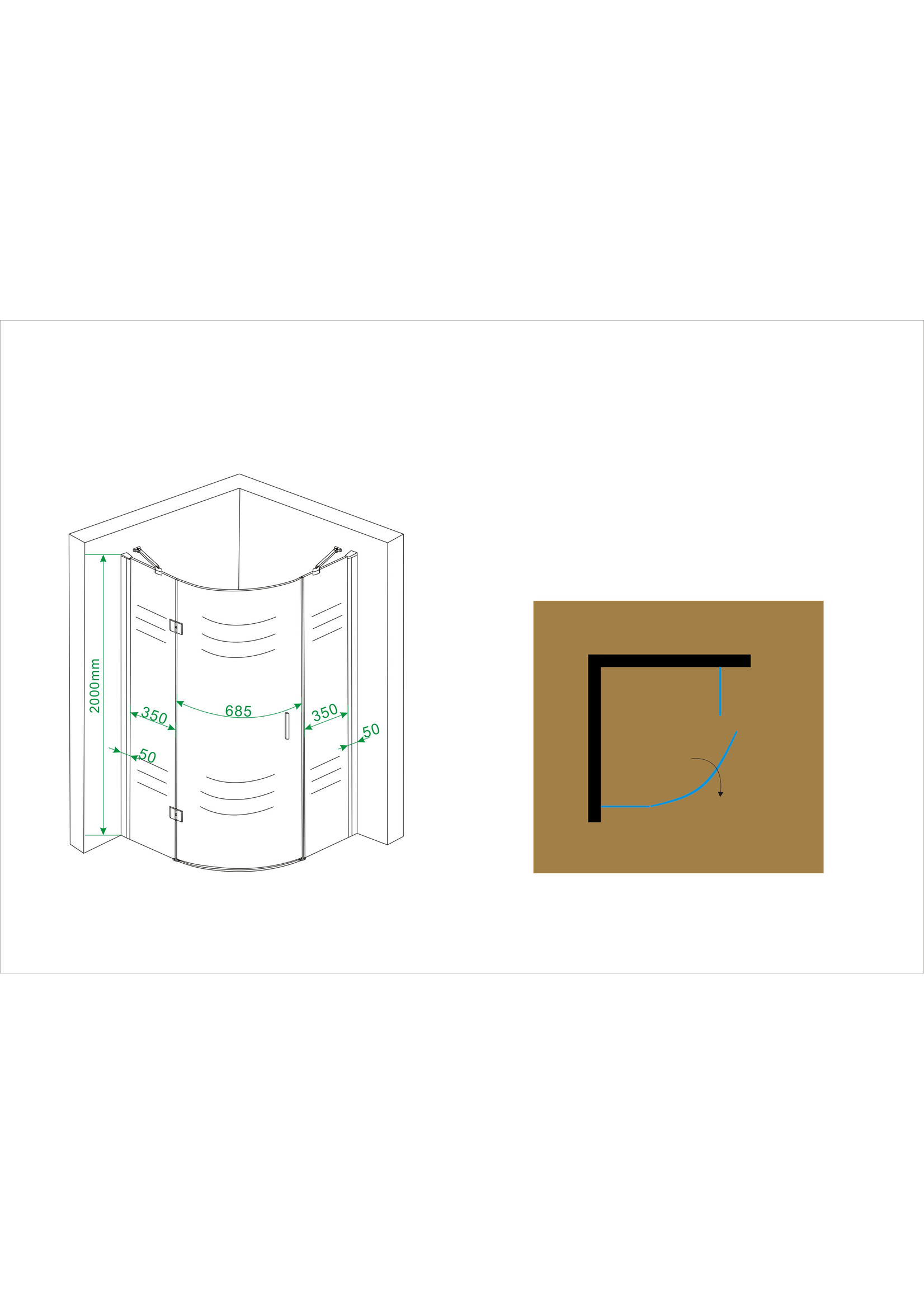 Wiesbaden Wiesbaden 1/4 ronde douchecabine LS 900x900x2000 chroom 8mm NANO