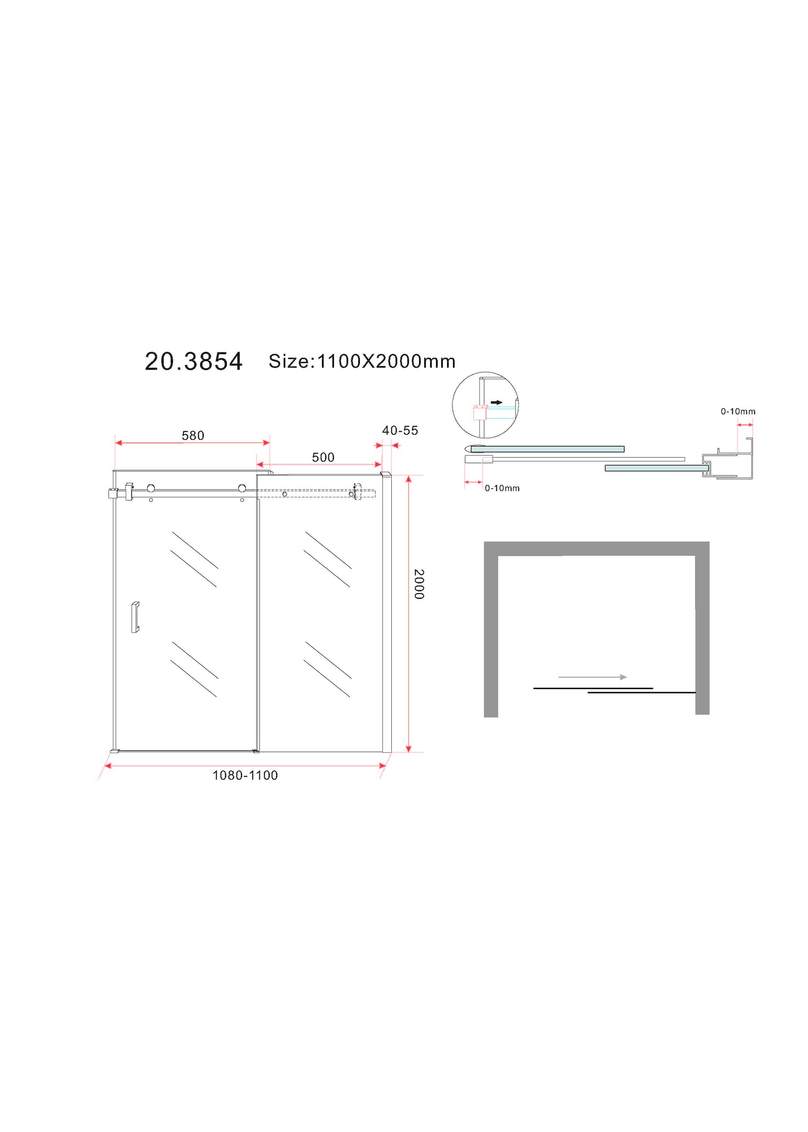 Wiesbaden Wiesbaden Serie  Slide  Schuifbare nisdeur 2-deuren 1100x2000 chroom 8mm NANO glas