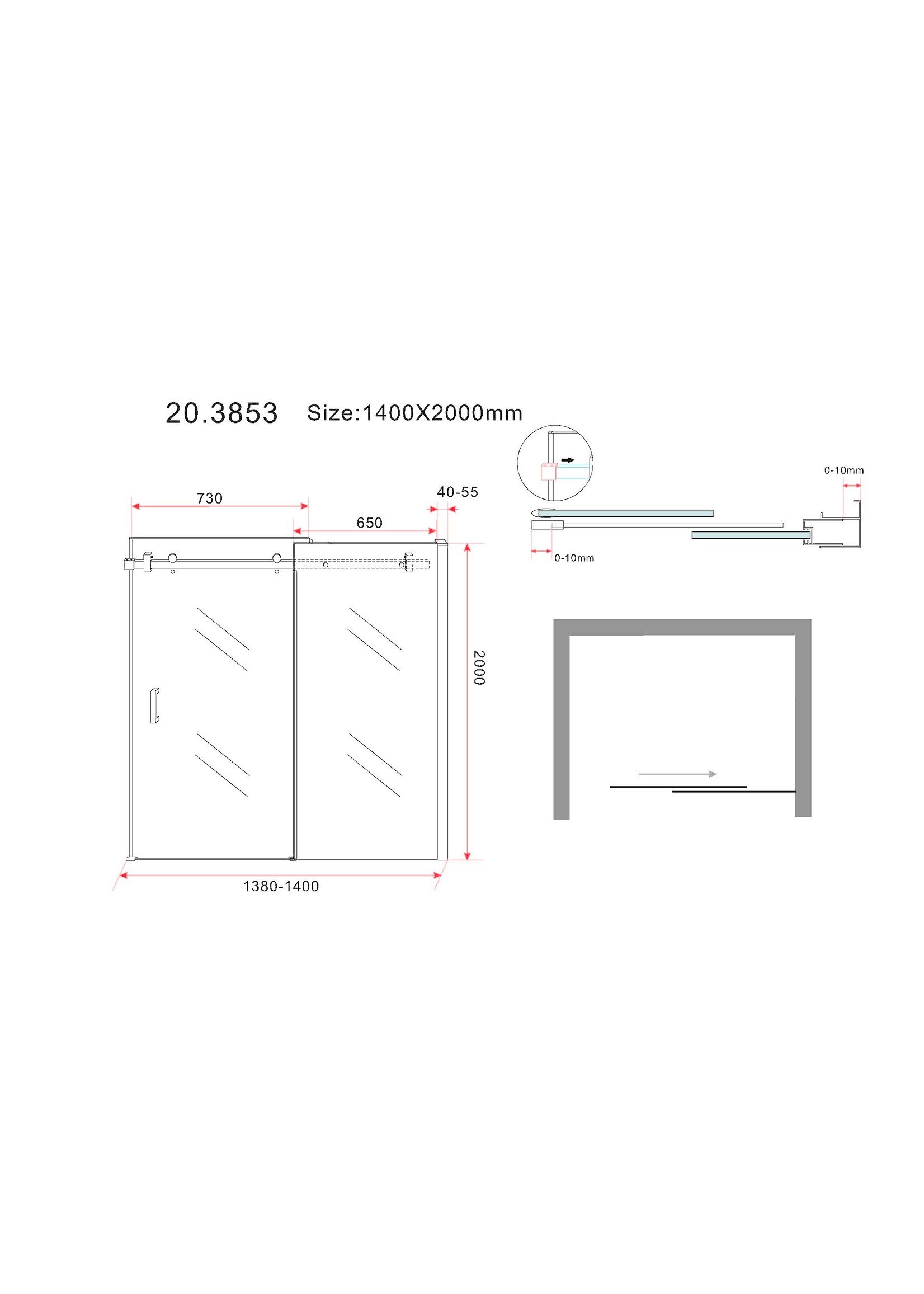 Wiesbaden Wiesbaden Slide schuifbare nisdeur 2-deuren  1400x2000 chroom 8mm NANO