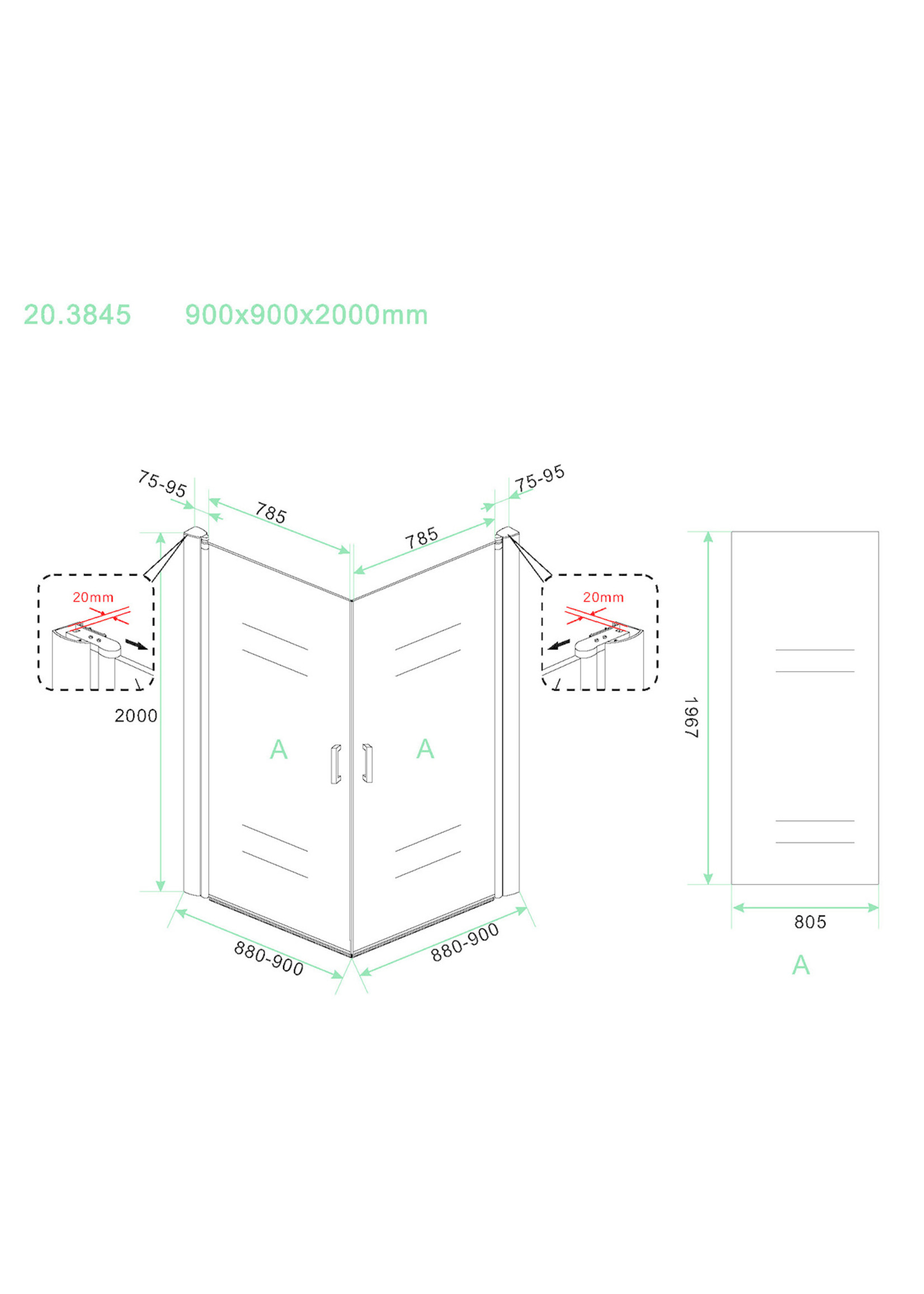 Wiesbaden Wiesbaden Uni douchecabine met 2 draaideuren 90x90 cm chroom met helder glas 8mm NANO