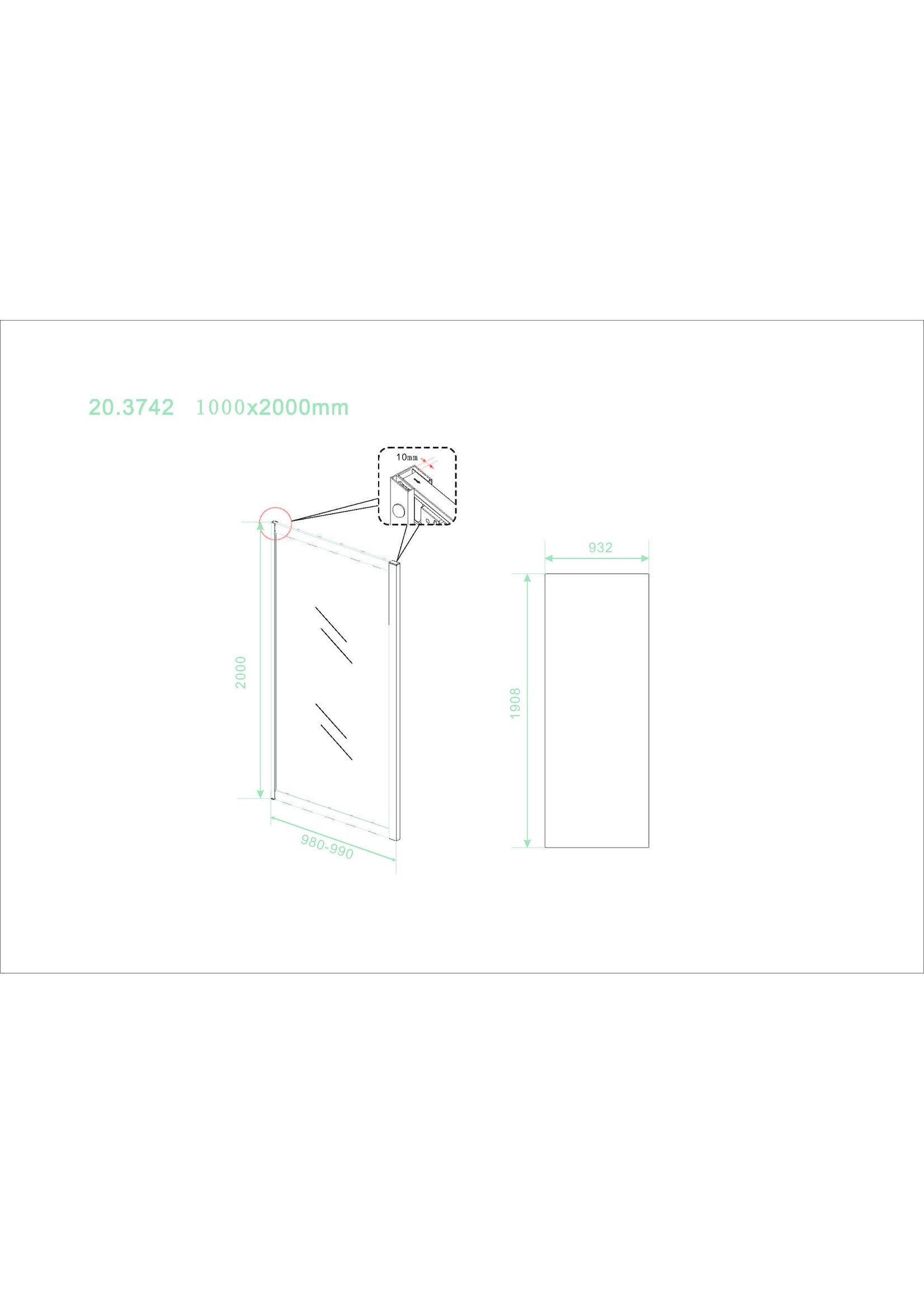 Wiesbaden Wiesbaden Skyline zijwand 1000x2000 mat-zwart 8mm NANO voor skyline schuifbare nisdeur