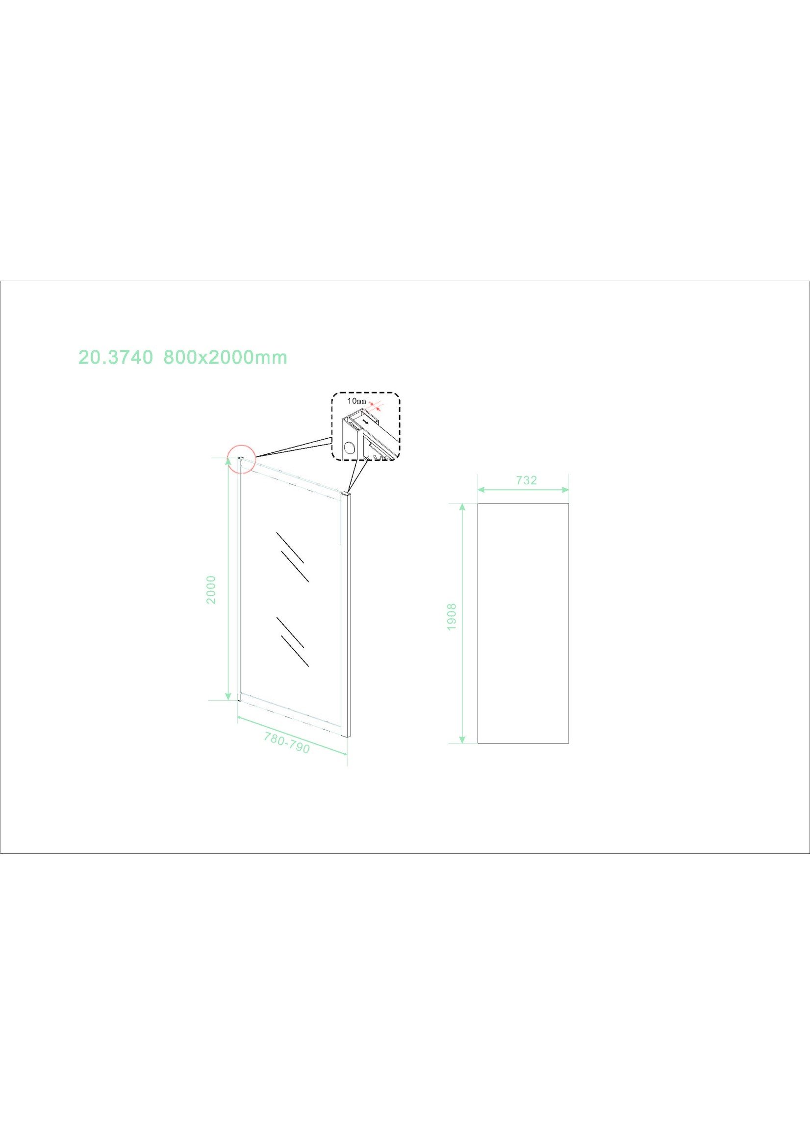 Wiesbaden Wiesbaden Skyline zijwand 800x2000 mat-zwart 8mm NANO voor skyline schuifbare nisdeur