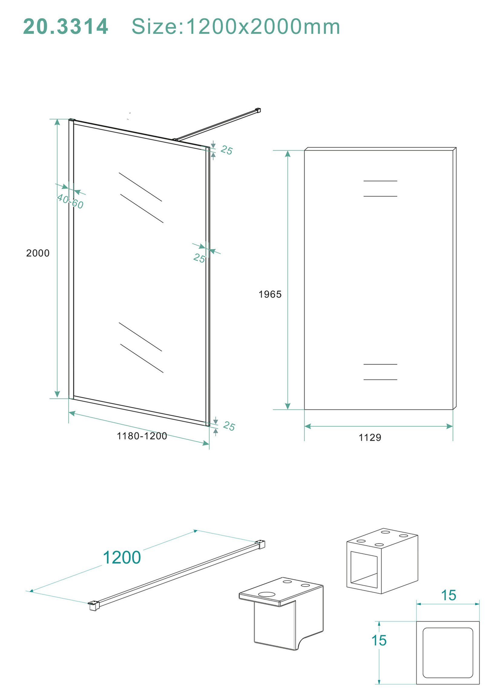 Wiesbaden Wiesbaden Square inloopdouche 10mm nano 1200x2000 mat zwart