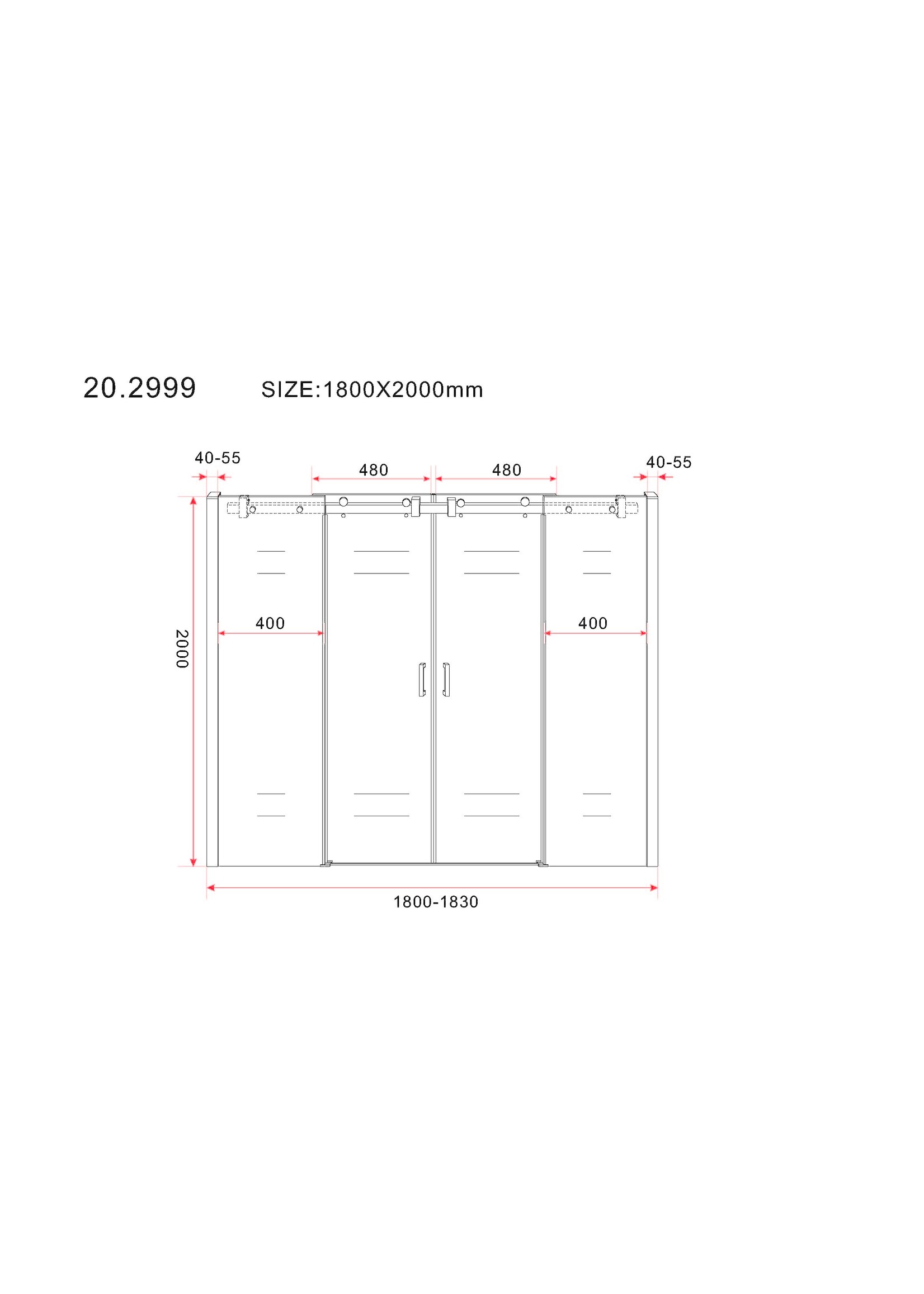 Wiesbaden Wiesbaden schuifbare nisdeur 4-d. mat-zwart 1800x2000 chr.8mm NANO