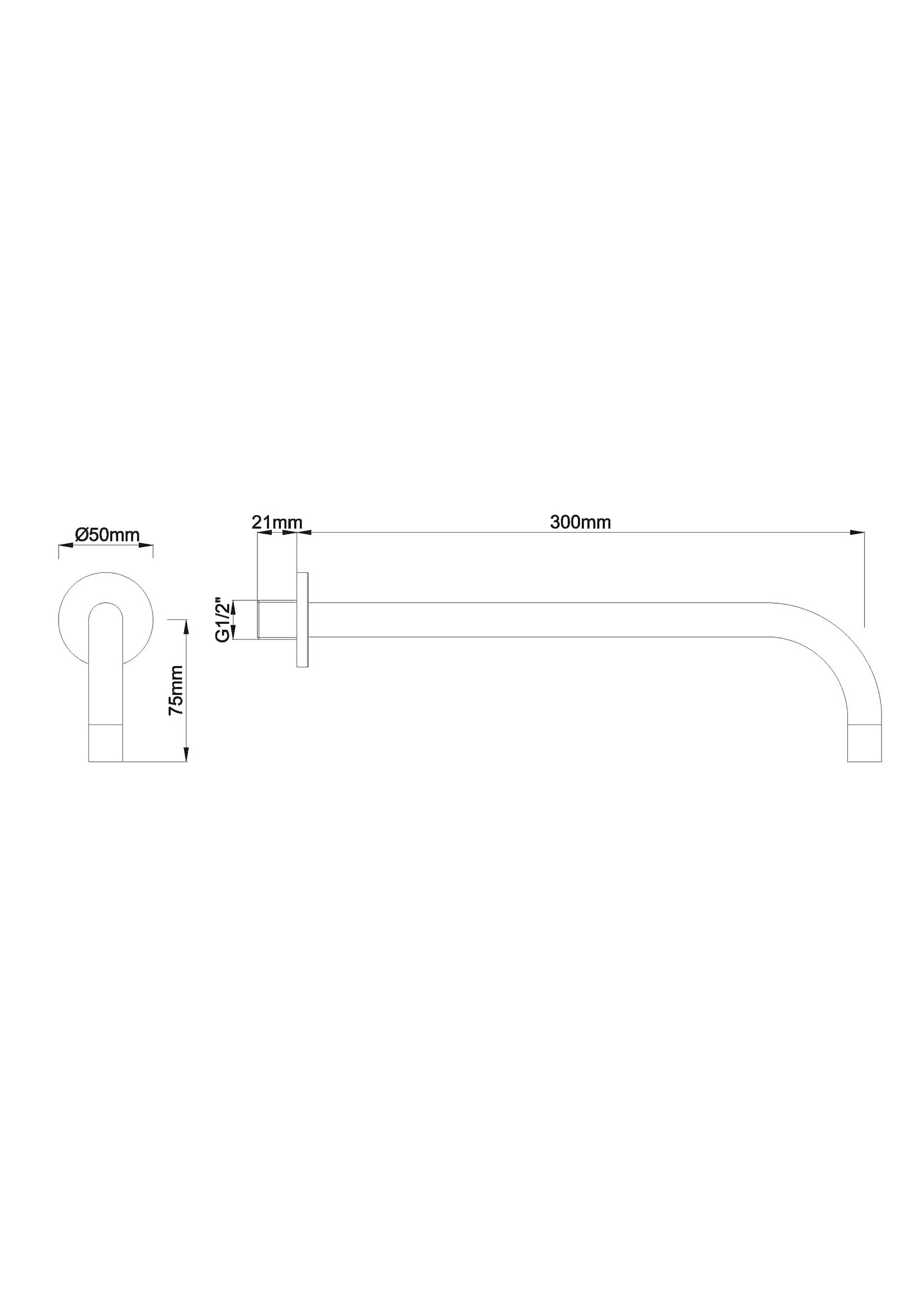 Wiesbaden Wiesbaden  SLIM 18mm uitloop rond 30cm 1/2" geborsteld staal