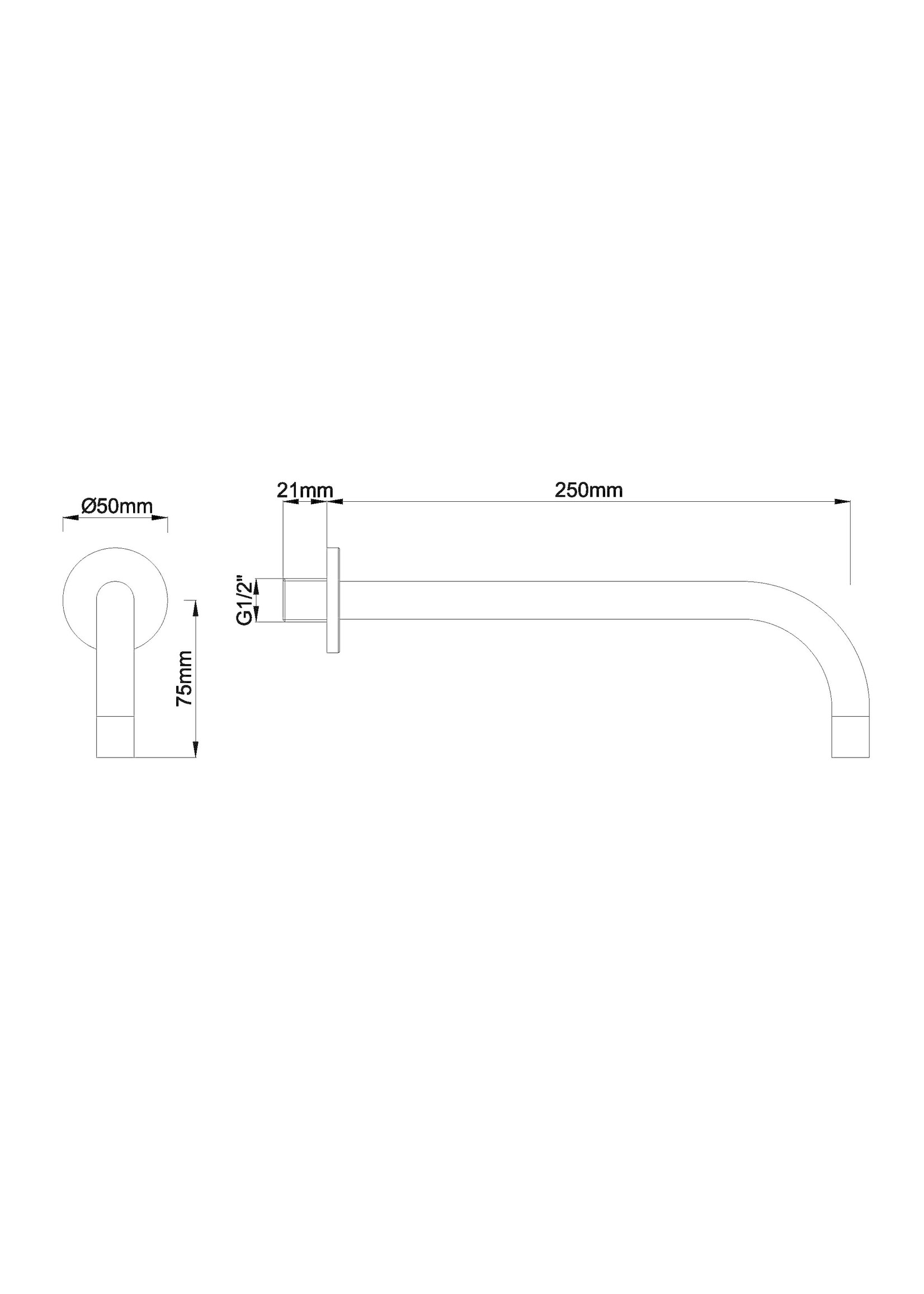 Wiesbaden Wiesbaden  SLIM 18mm uitloop rond 25cm 1/2" geborsteld staal