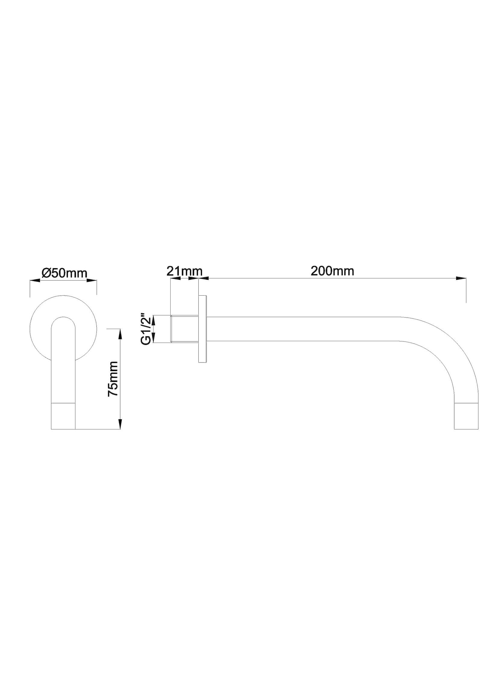 Wiesbaden Wiesbaden SLIM 18mm uitloop rond 20cm 1/2" geborsteld staal